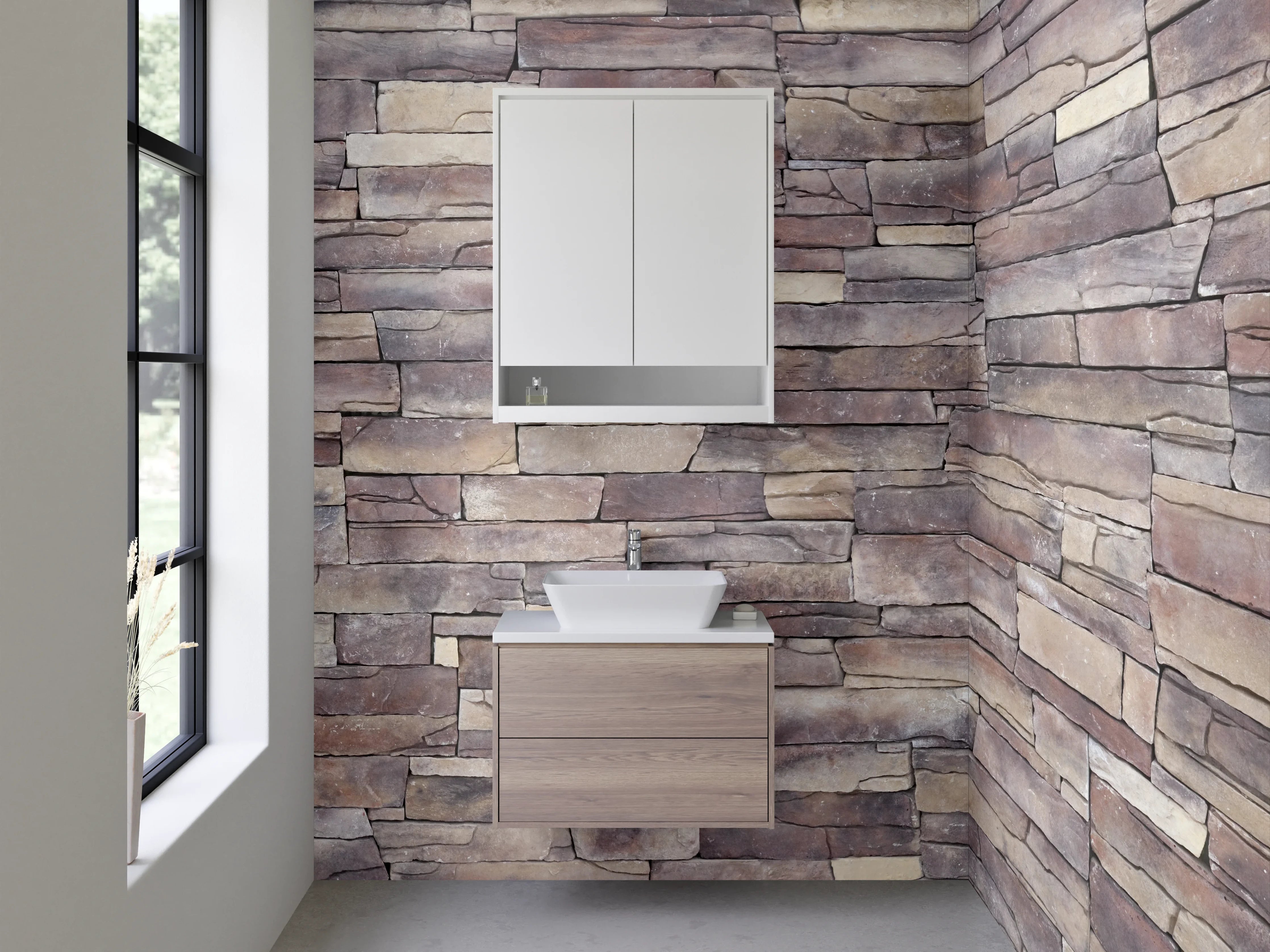 Waschbecken-Rückwand - Naturstein-Optik Wandverkleidung Braun Grau