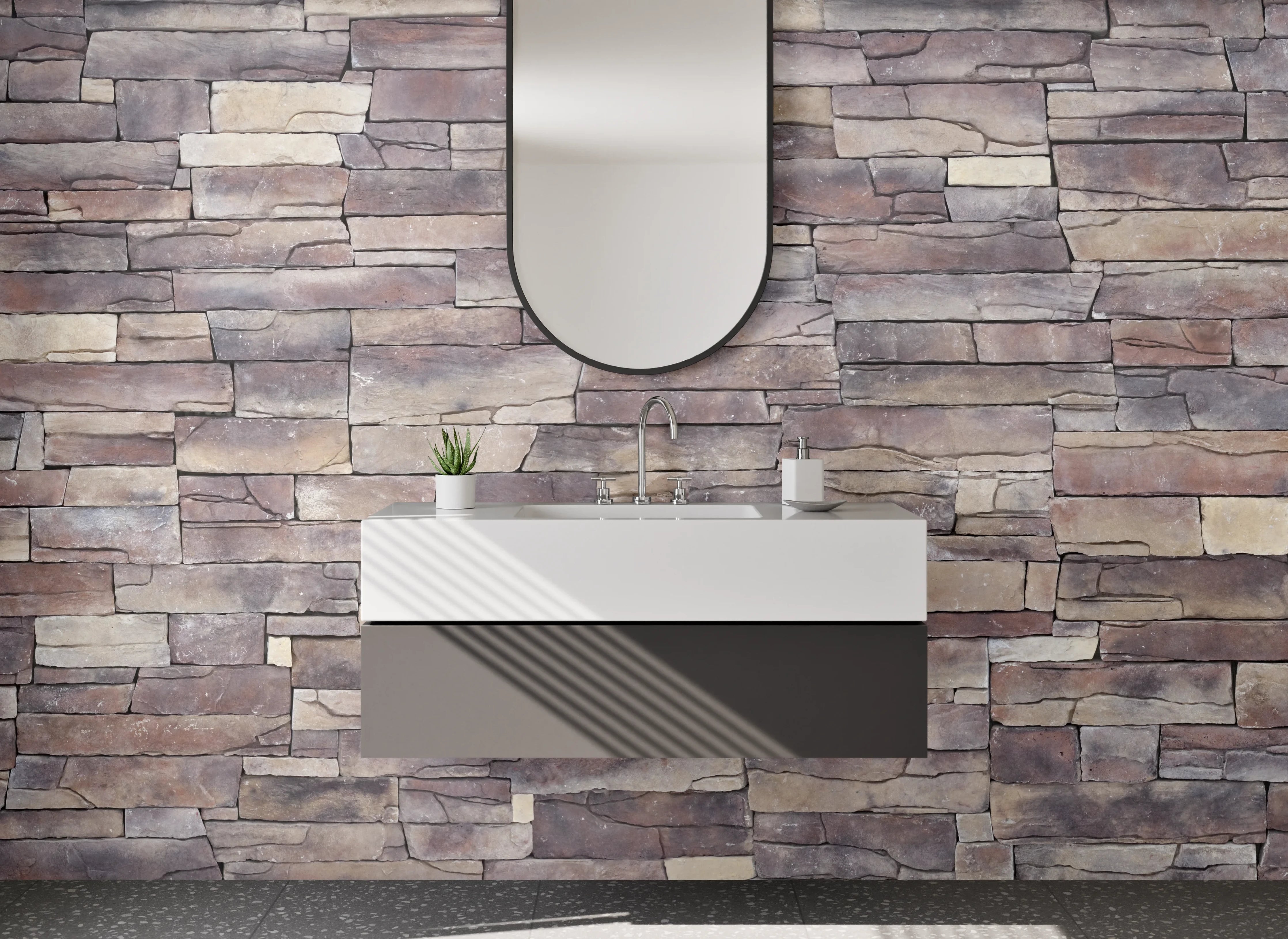 Waschbecken-Rückwand - Naturstein-Optik Wandverkleidung Braun Grau