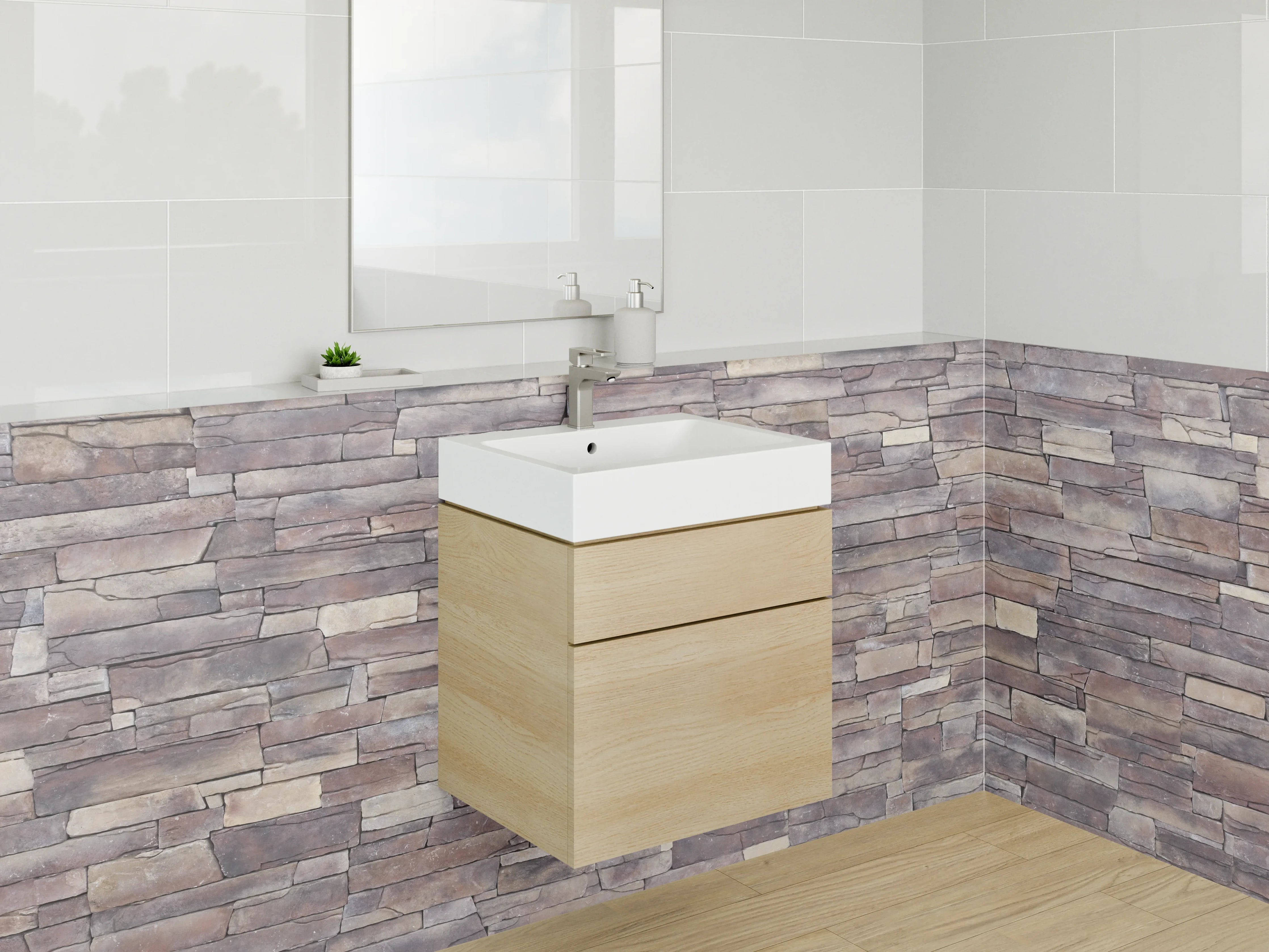 Waschbecken-Rückwand - Naturstein-Optik Wandverkleidung Braun Grau