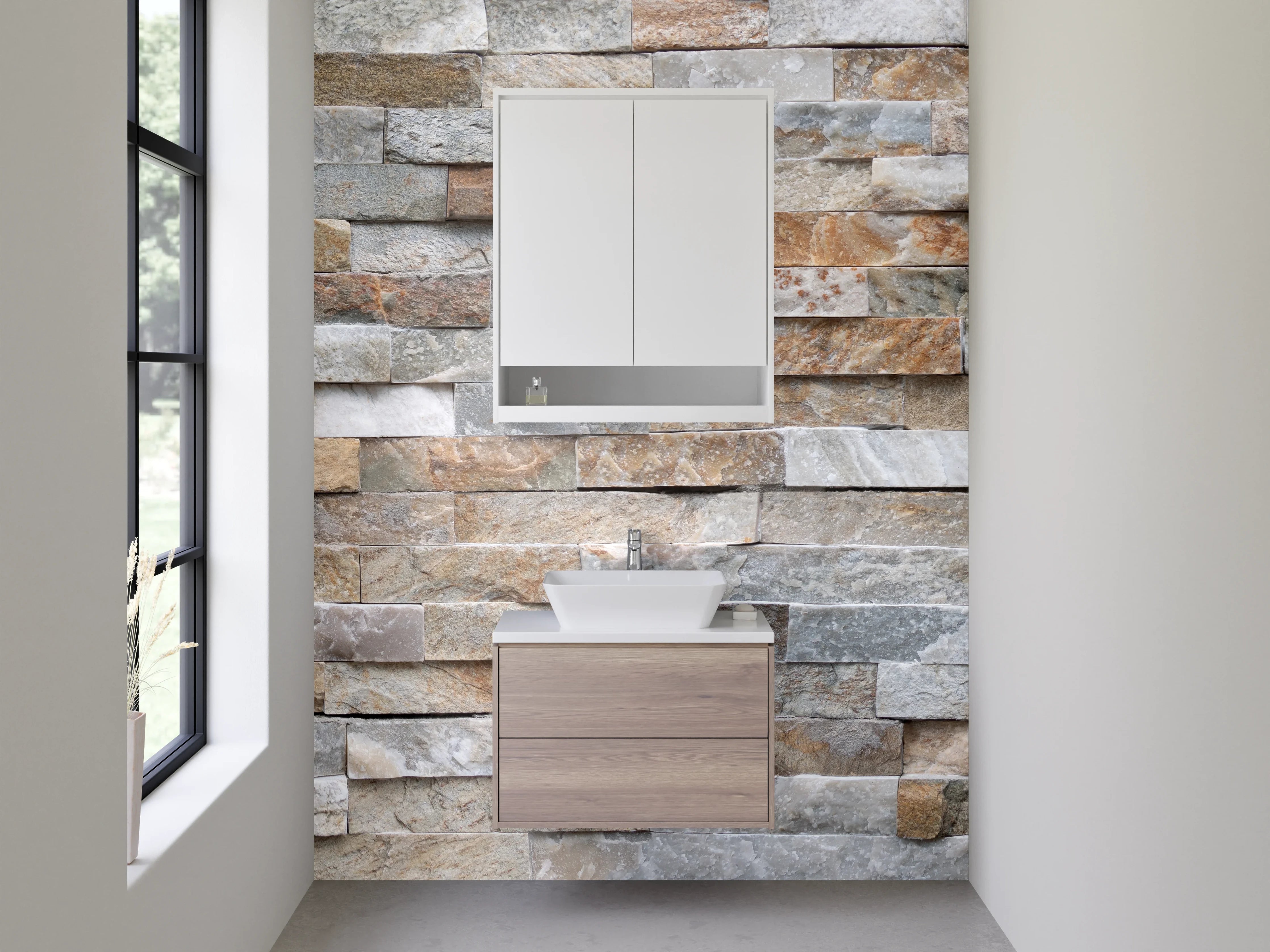 Waschbecken-Rückwand - Naturstein-Optik Wandverkleidung modern