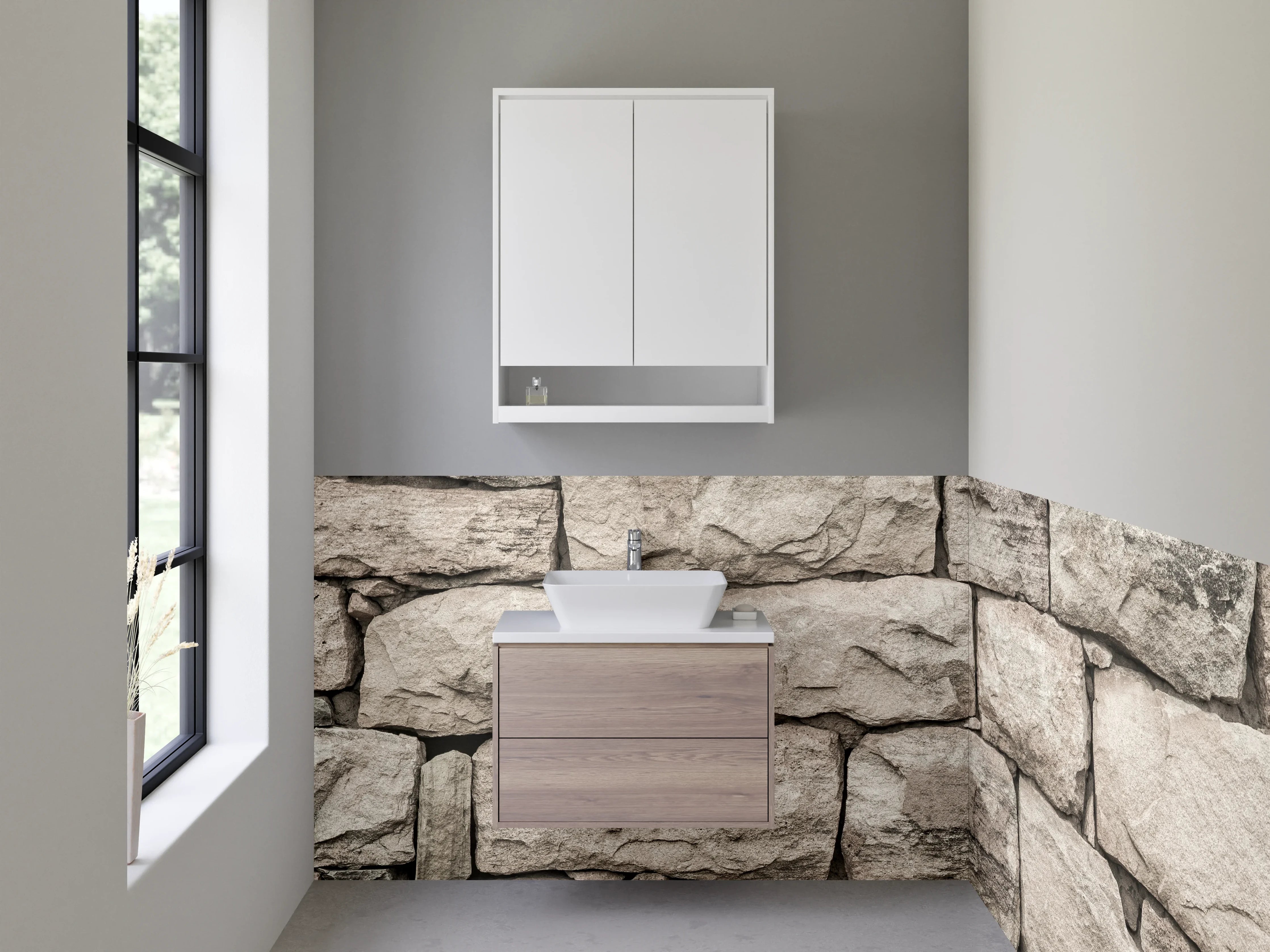 Waschbecken-Rückwand - Naturstein-Optik Weißgrau Wandverkleidung