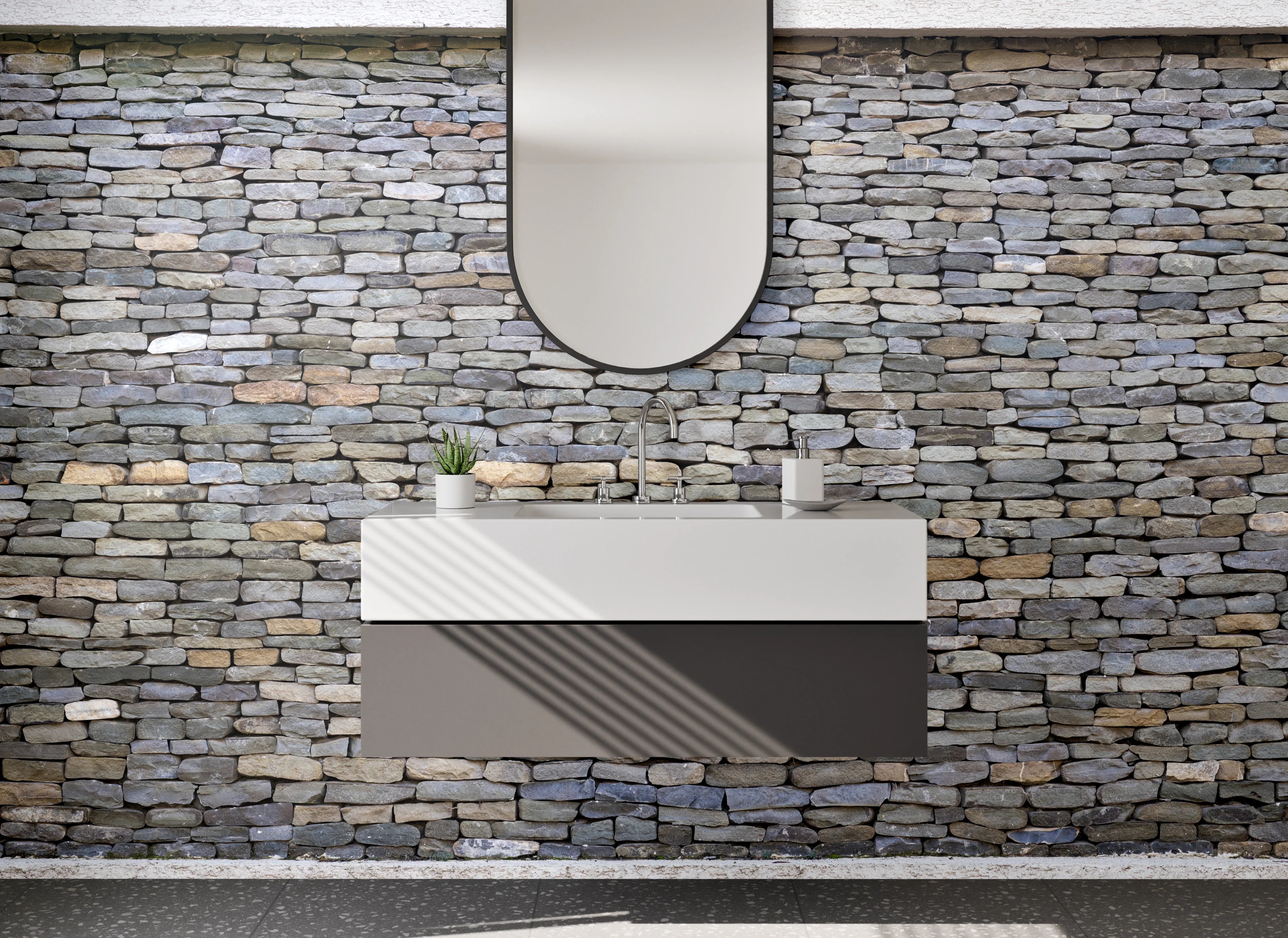 Waschbecken-Rückwand - Natursteinmauer Optik Fliesen