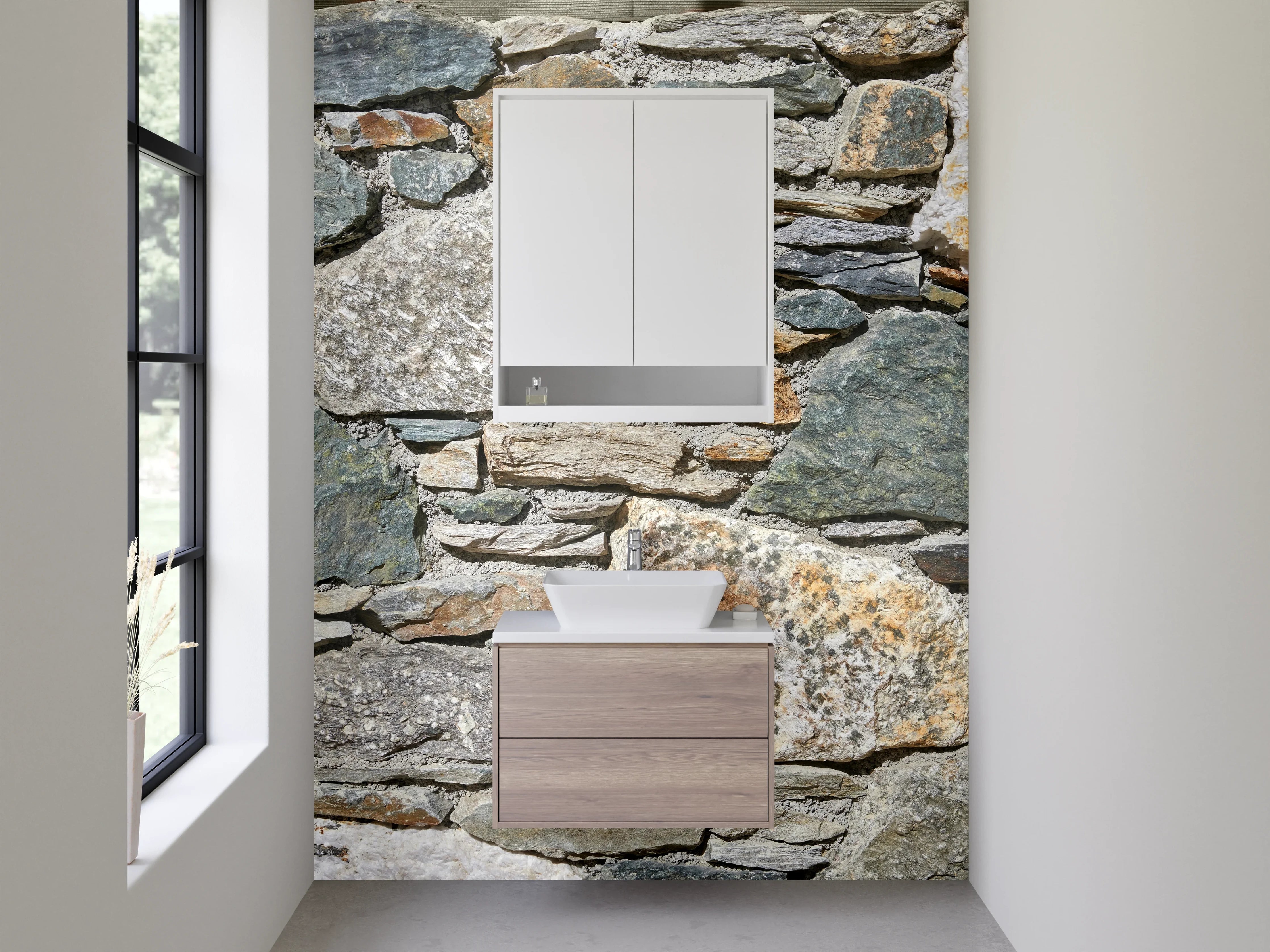 Waschbecken-Rückwand - Natursteinmauer Optik für Bad & Küche