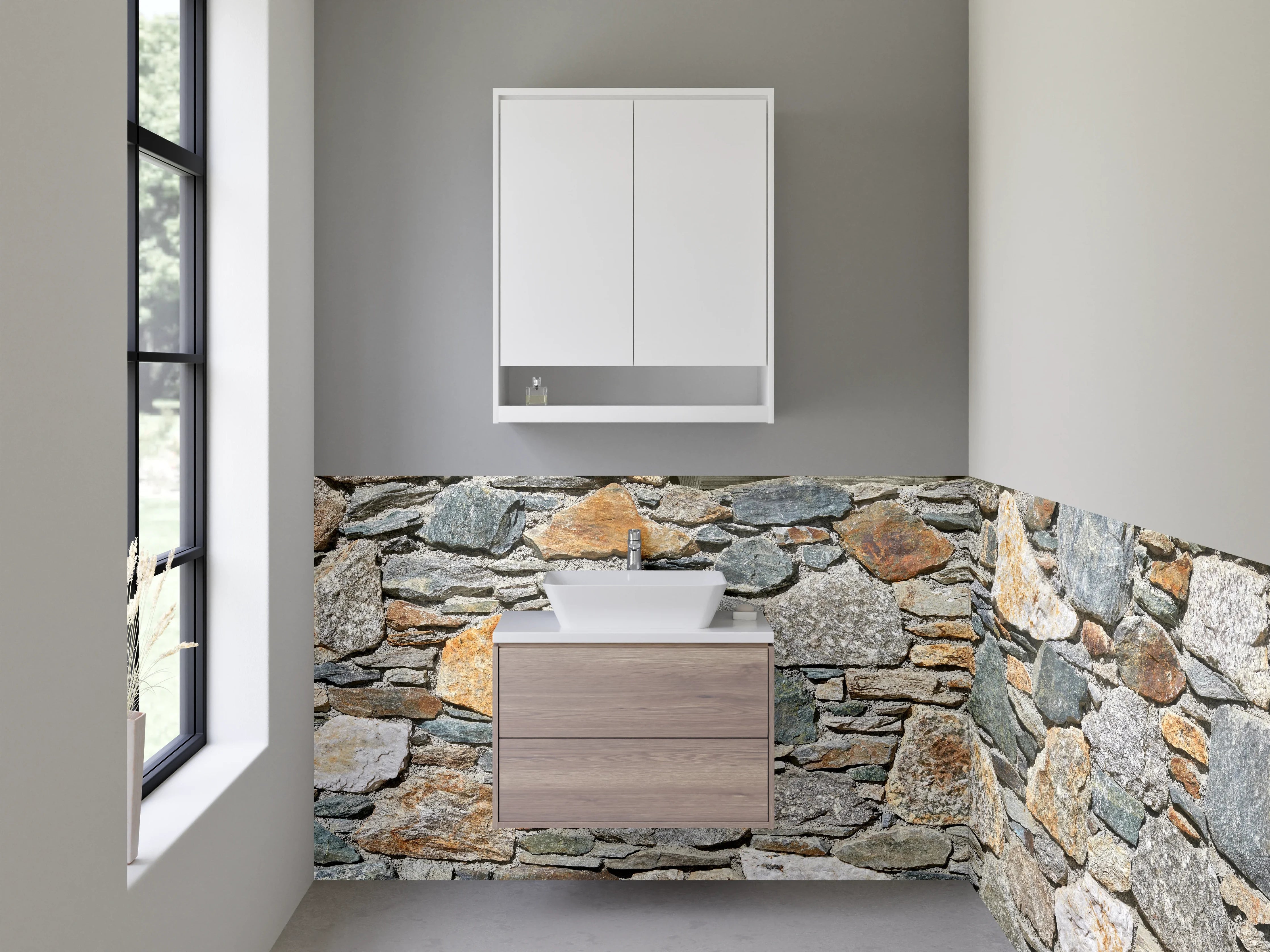 Waschbecken-Rückwand - Natursteinmauer Optik für Bad & Küche