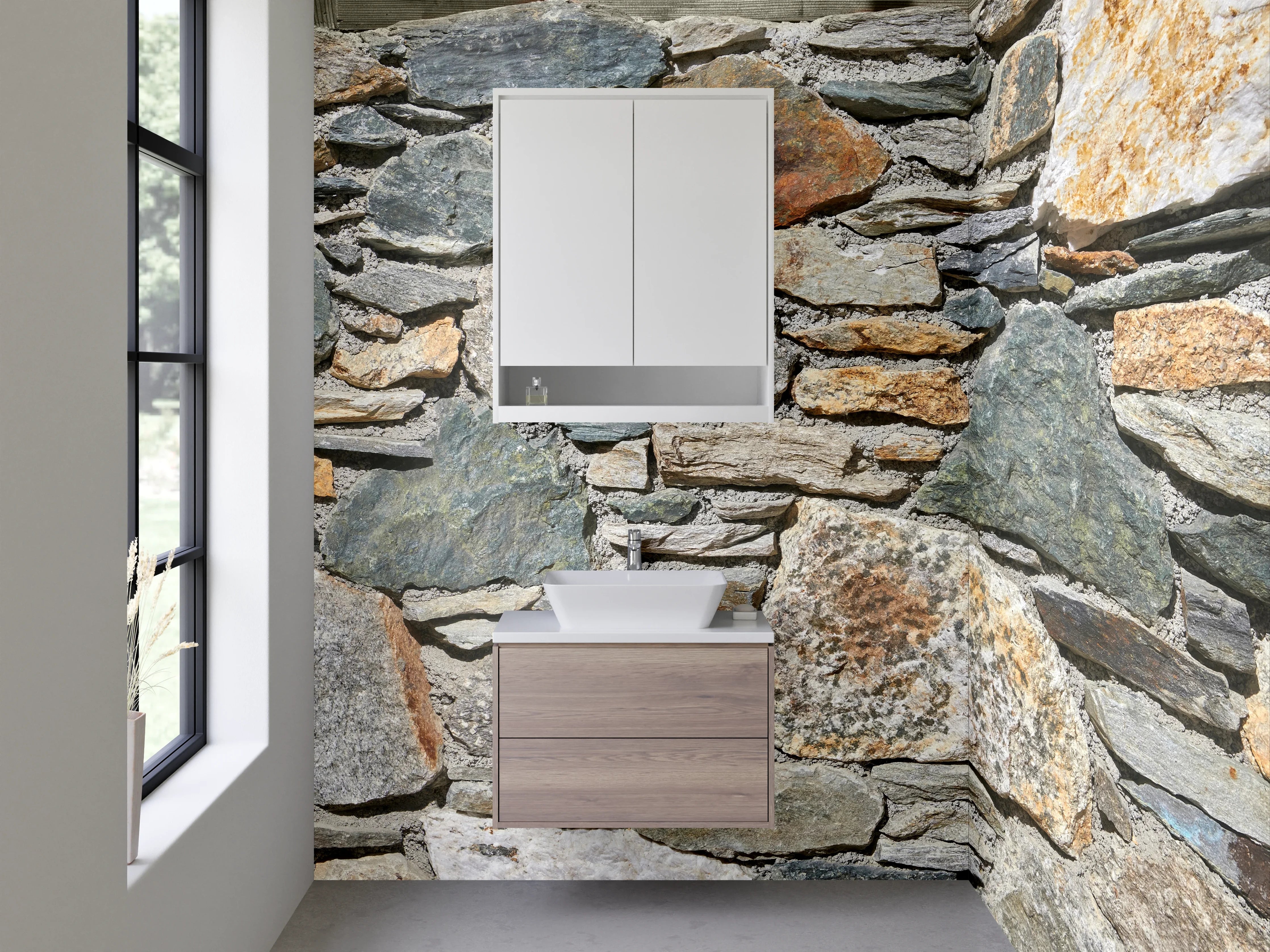 Waschbecken-Rückwand - Natursteinmauer Optik für Bad & Küche
