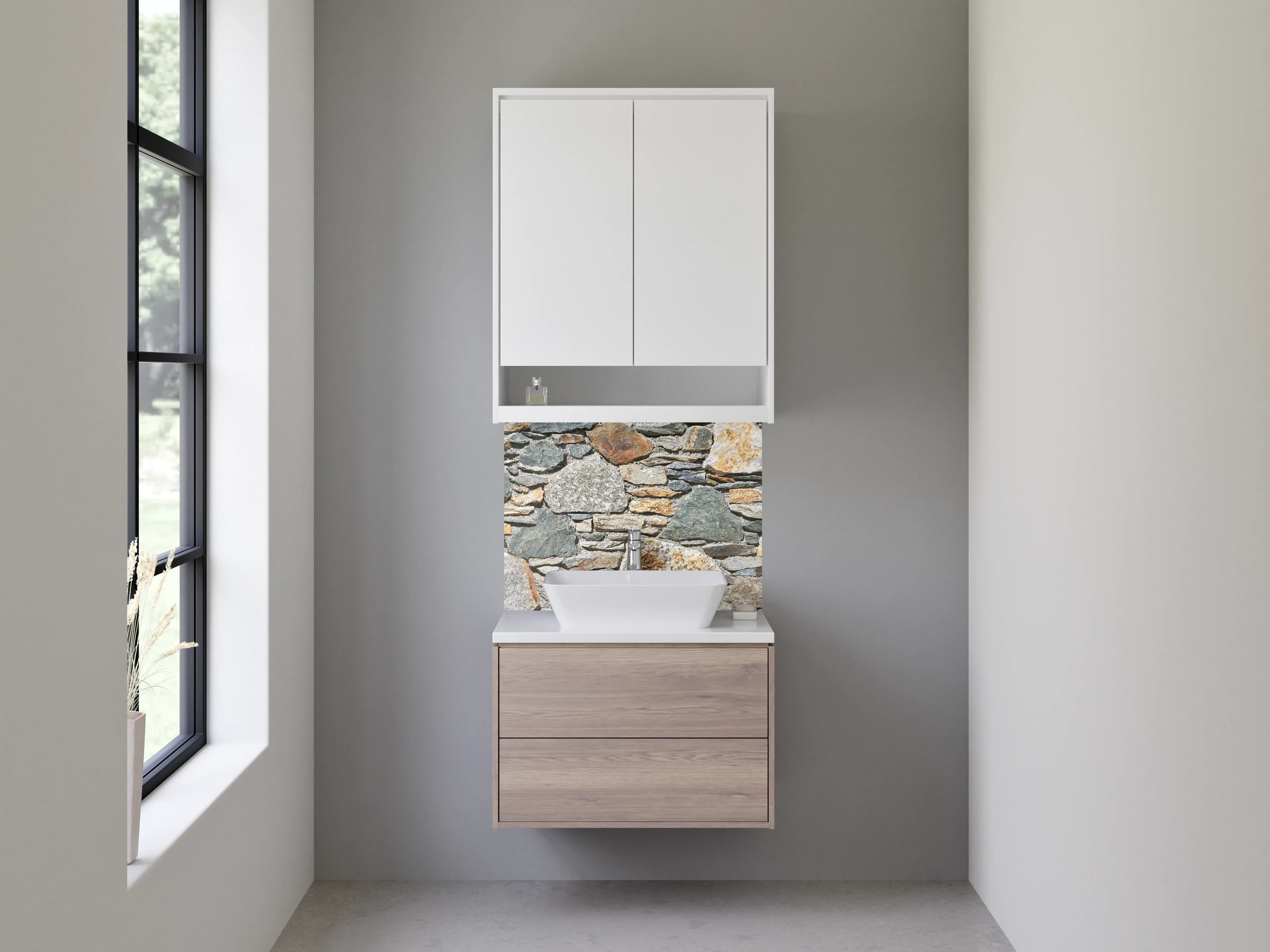 Waschbecken-Rückwand - Natursteinmauer Optik für Bad & Küche