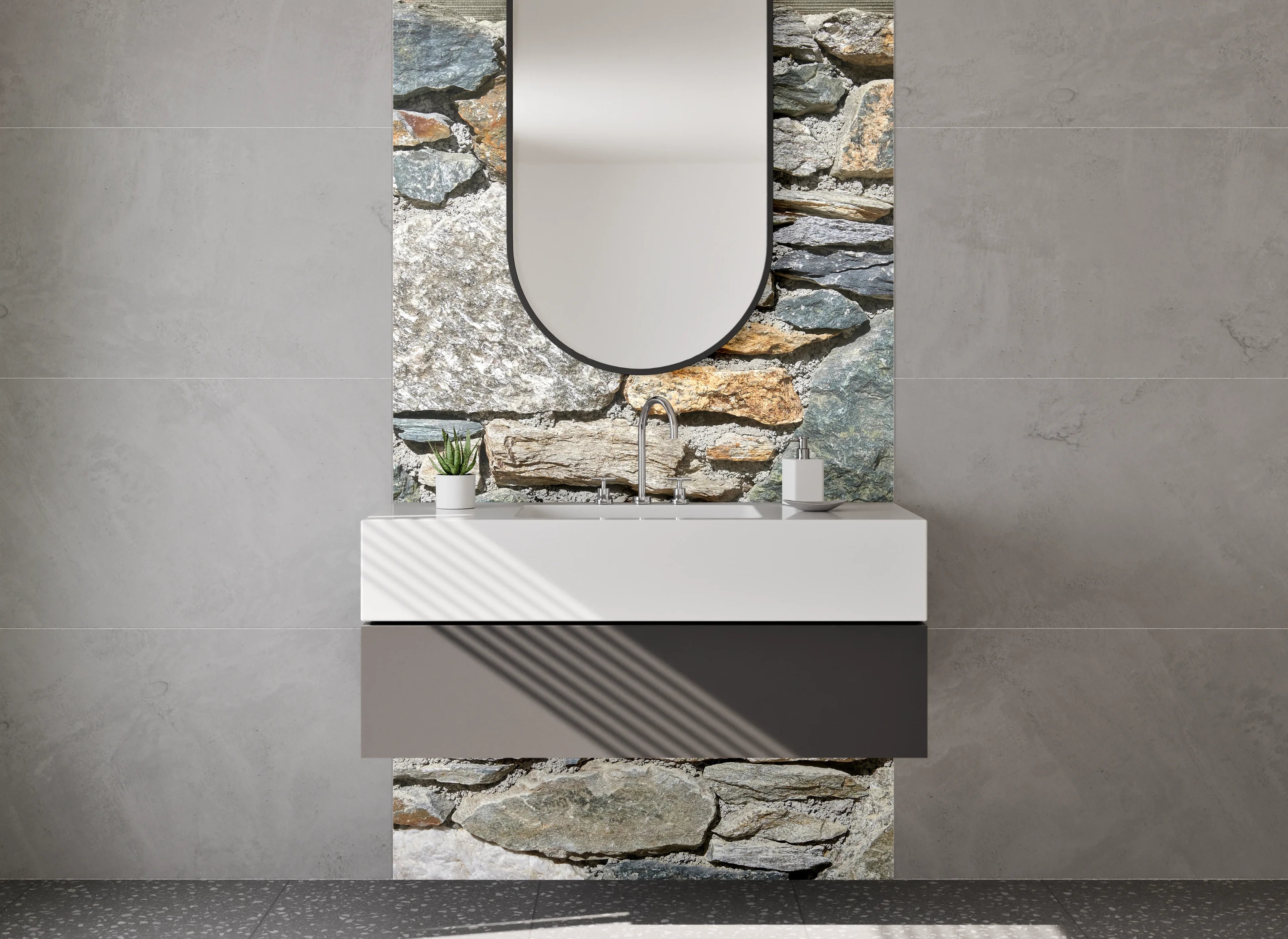 Waschbecken-Rückwand - Natursteinmauer Optik für Bad & Küche