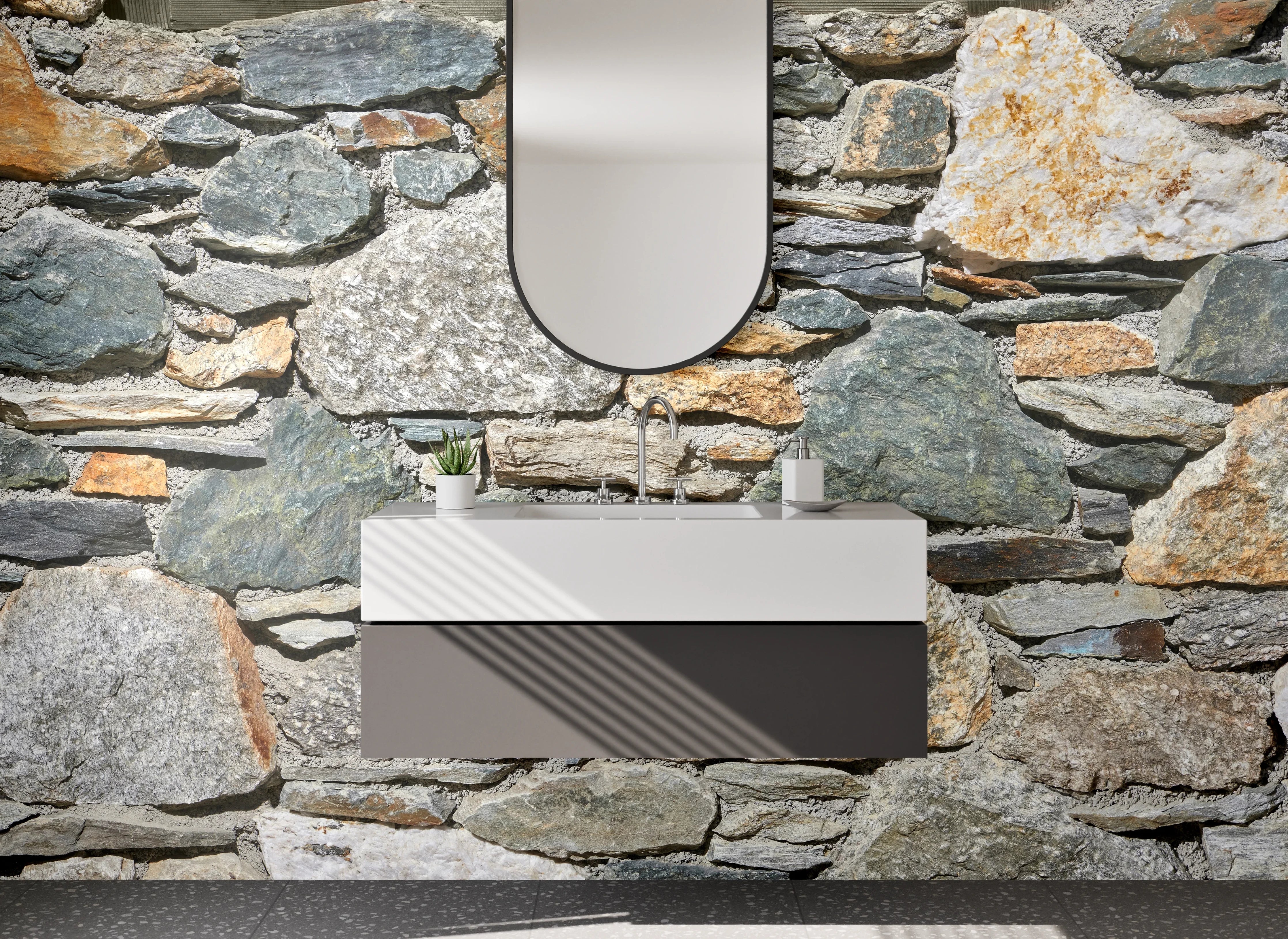 Waschbecken-Rückwand - Natursteinmauer Optik für Bad & Küche