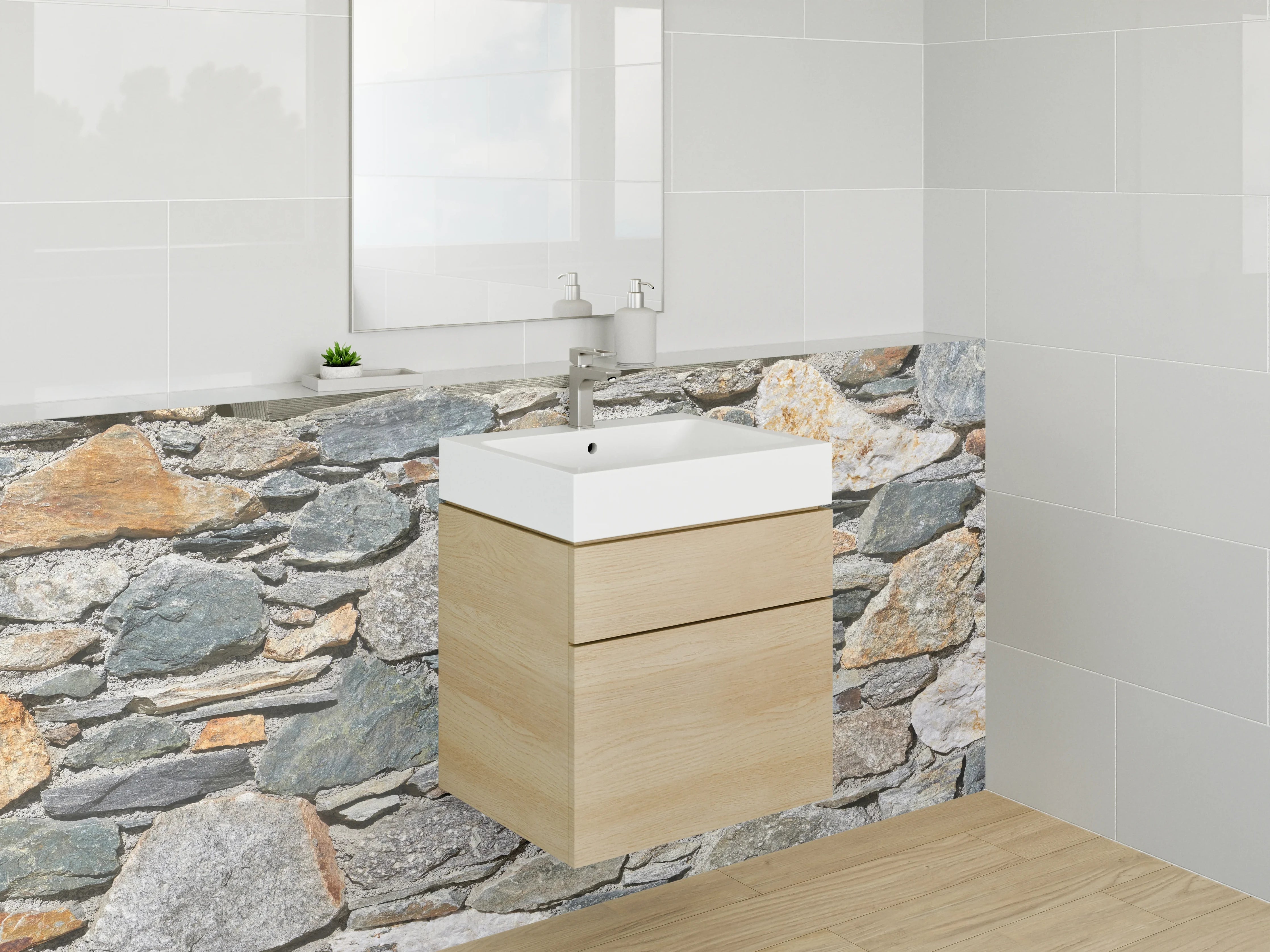 Waschbecken-Rückwand - Natursteinmauer Optik für Bad & Küche