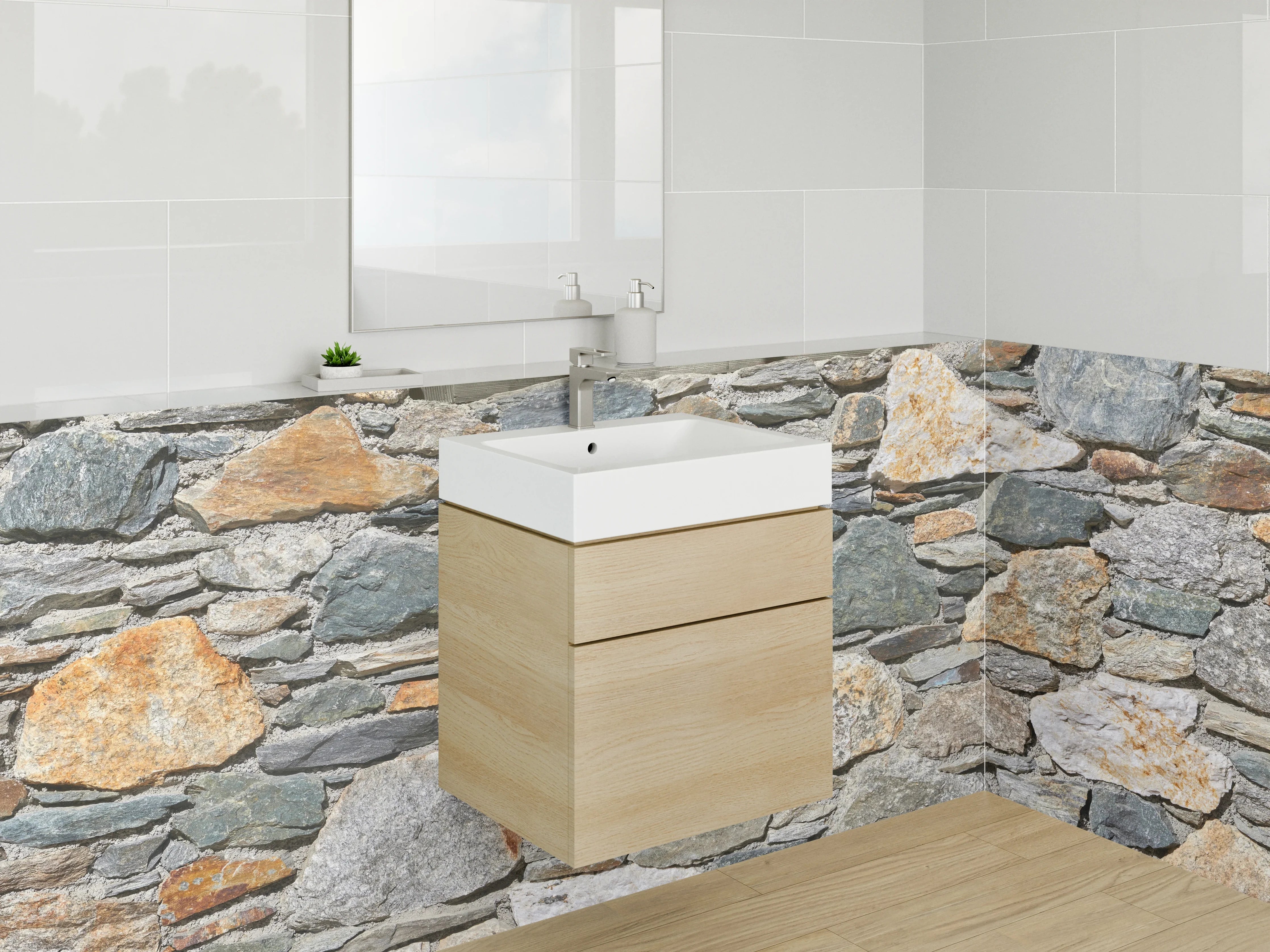 Waschbecken-Rückwand - Natursteinmauer Optik für Bad & Küche