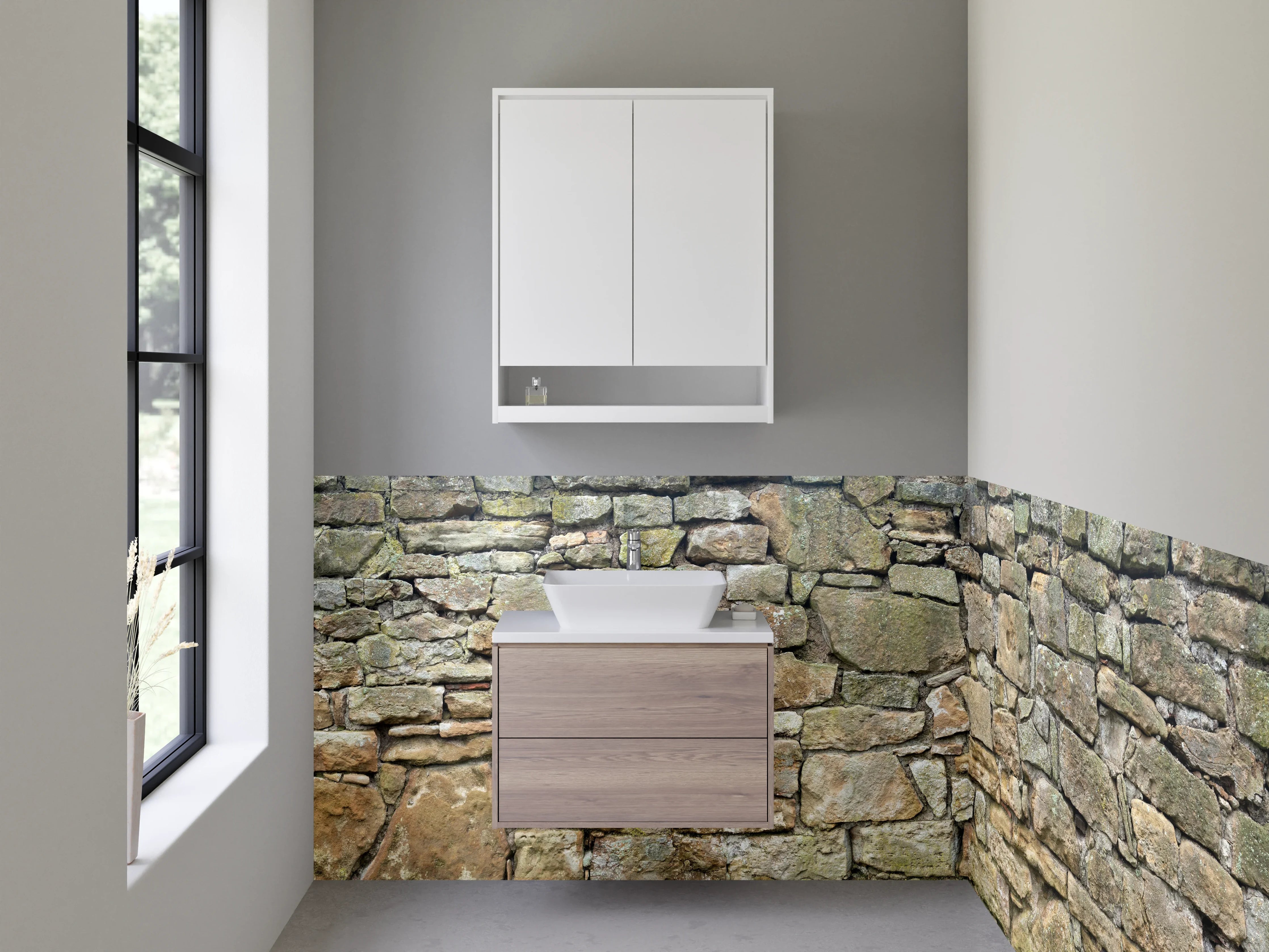 Waschbecken-Rückwand - Natursteinmauer Optik für Rückwände