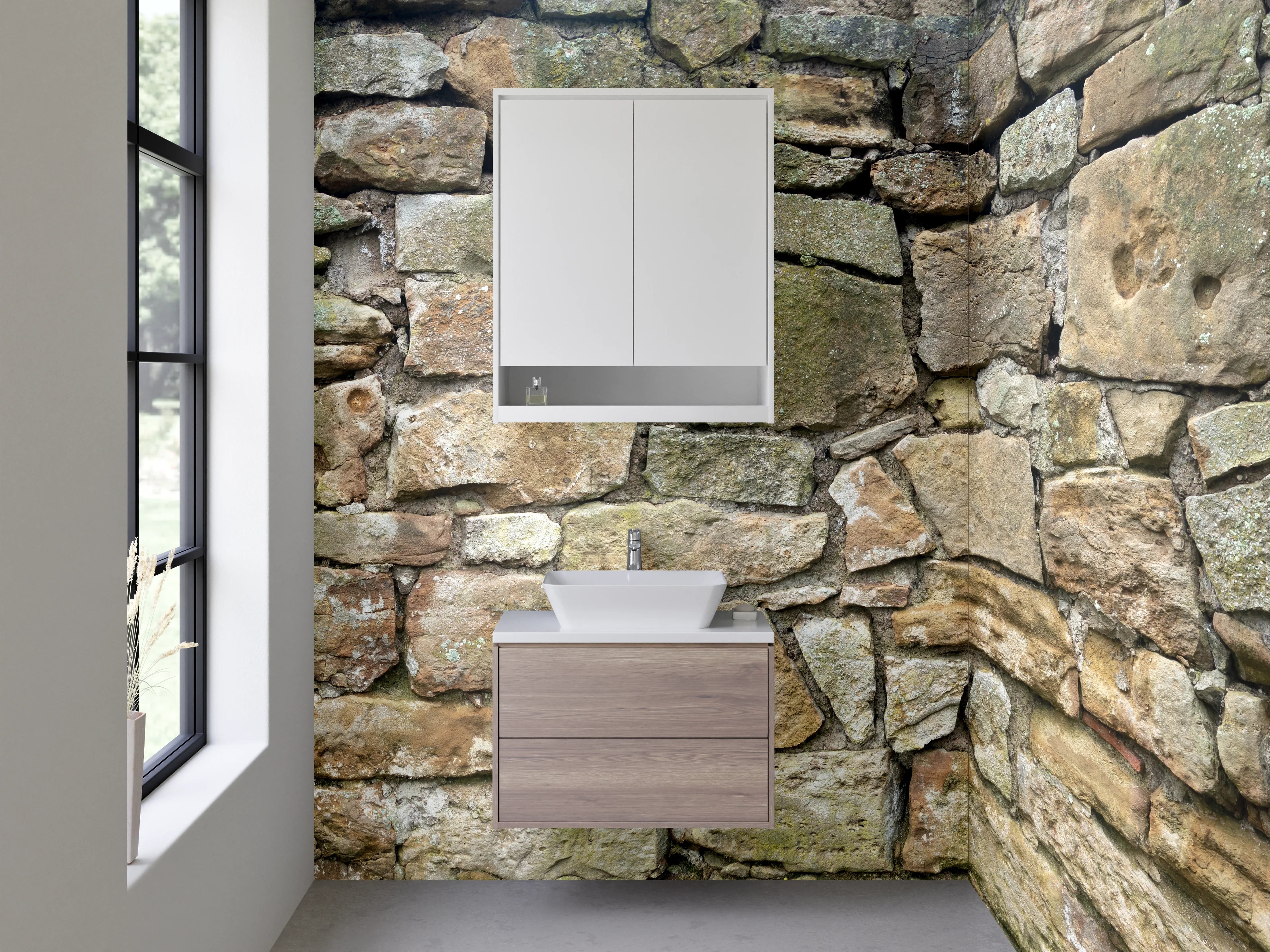 Waschbecken-Rückwand - Natursteinmauer Optik für Rückwände