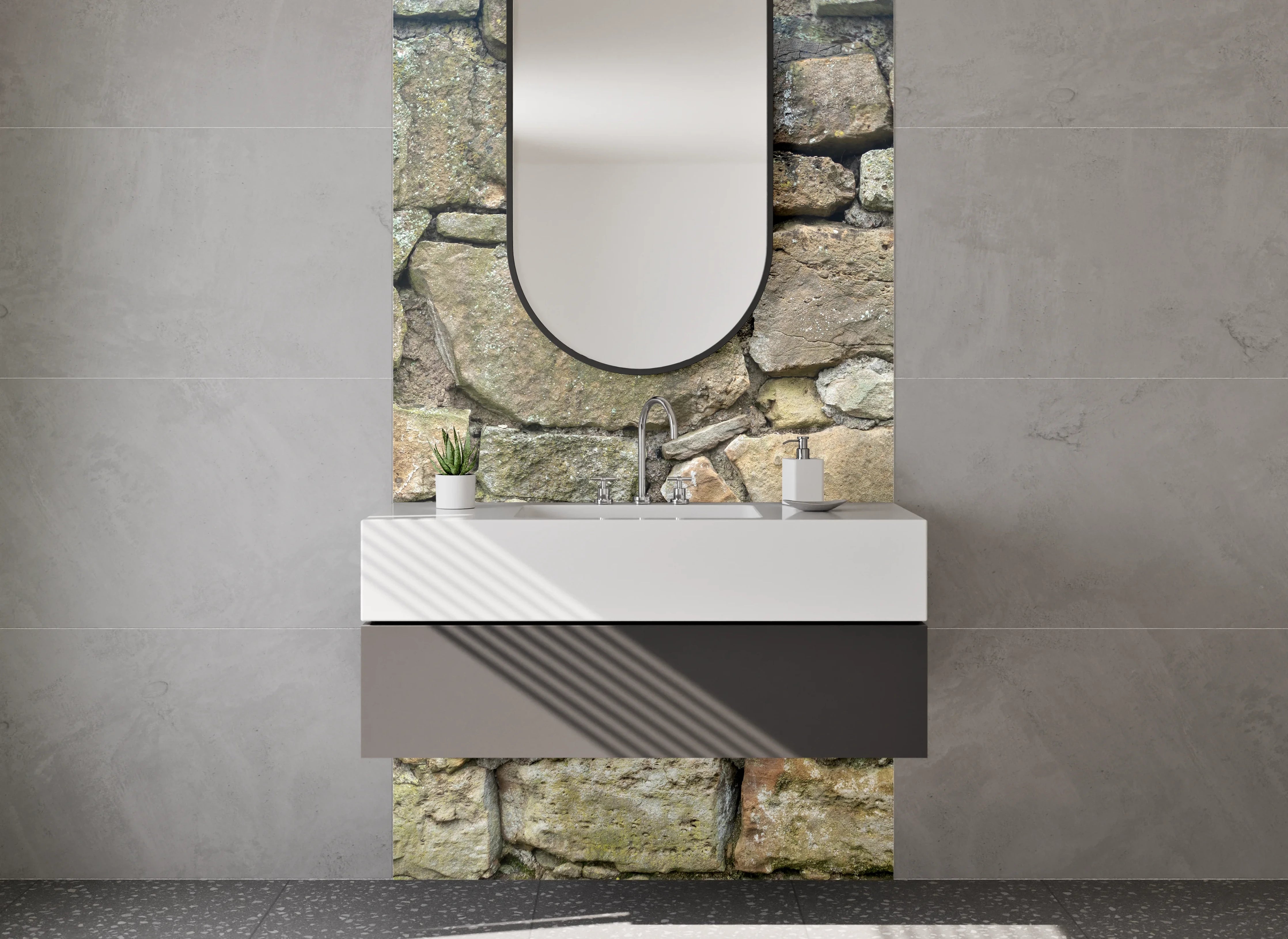 Waschbecken-Rückwand - Natursteinmauer Optik für Rückwände