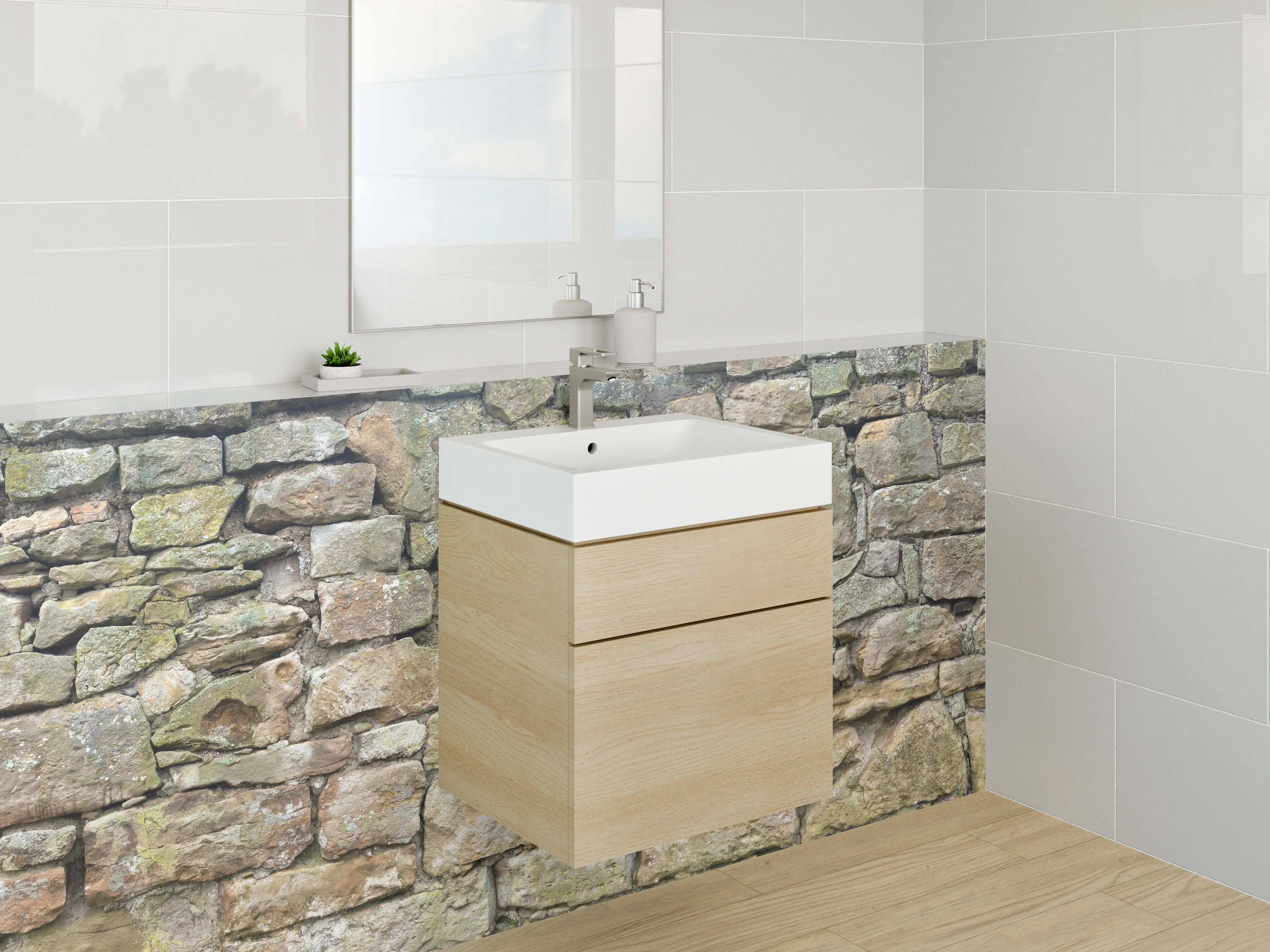 Waschbecken-Rückwand - Natursteinmauer Optik für Rückwände