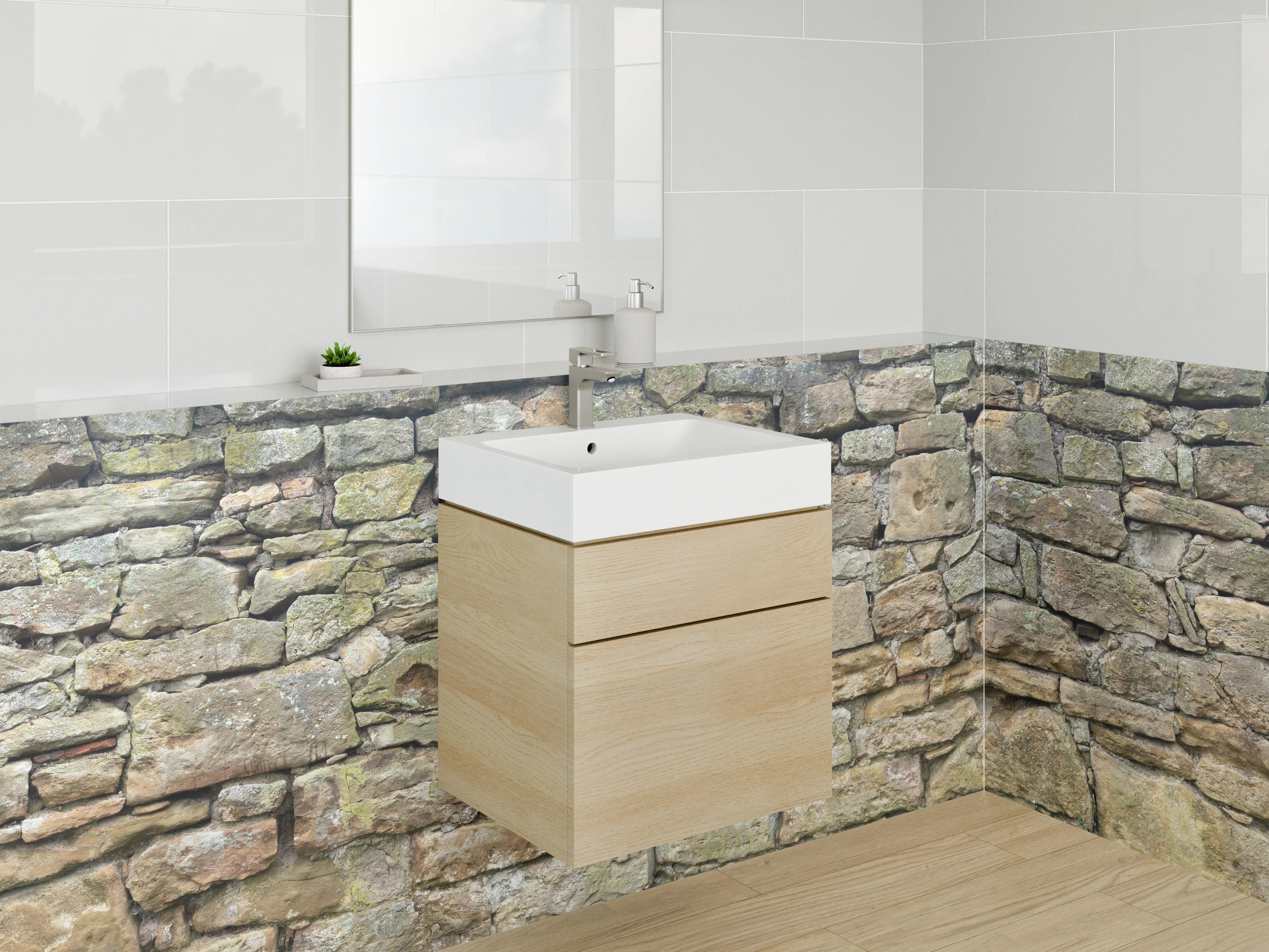 Waschbecken-Rückwand - Natursteinmauer Optik für Rückwände