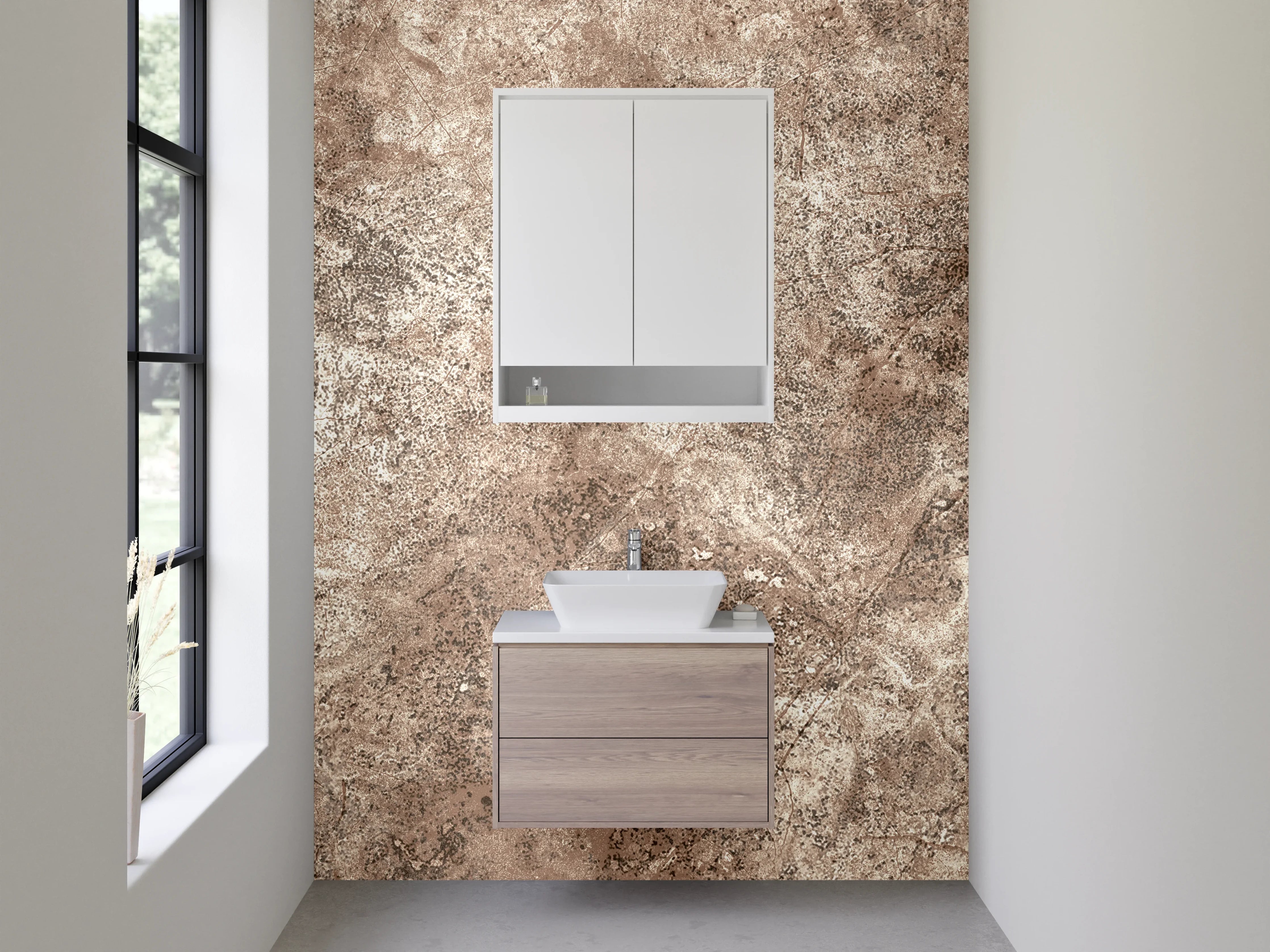 Waschbecken-Rückwand - Natursteinoptik Braun Beige Fliese
