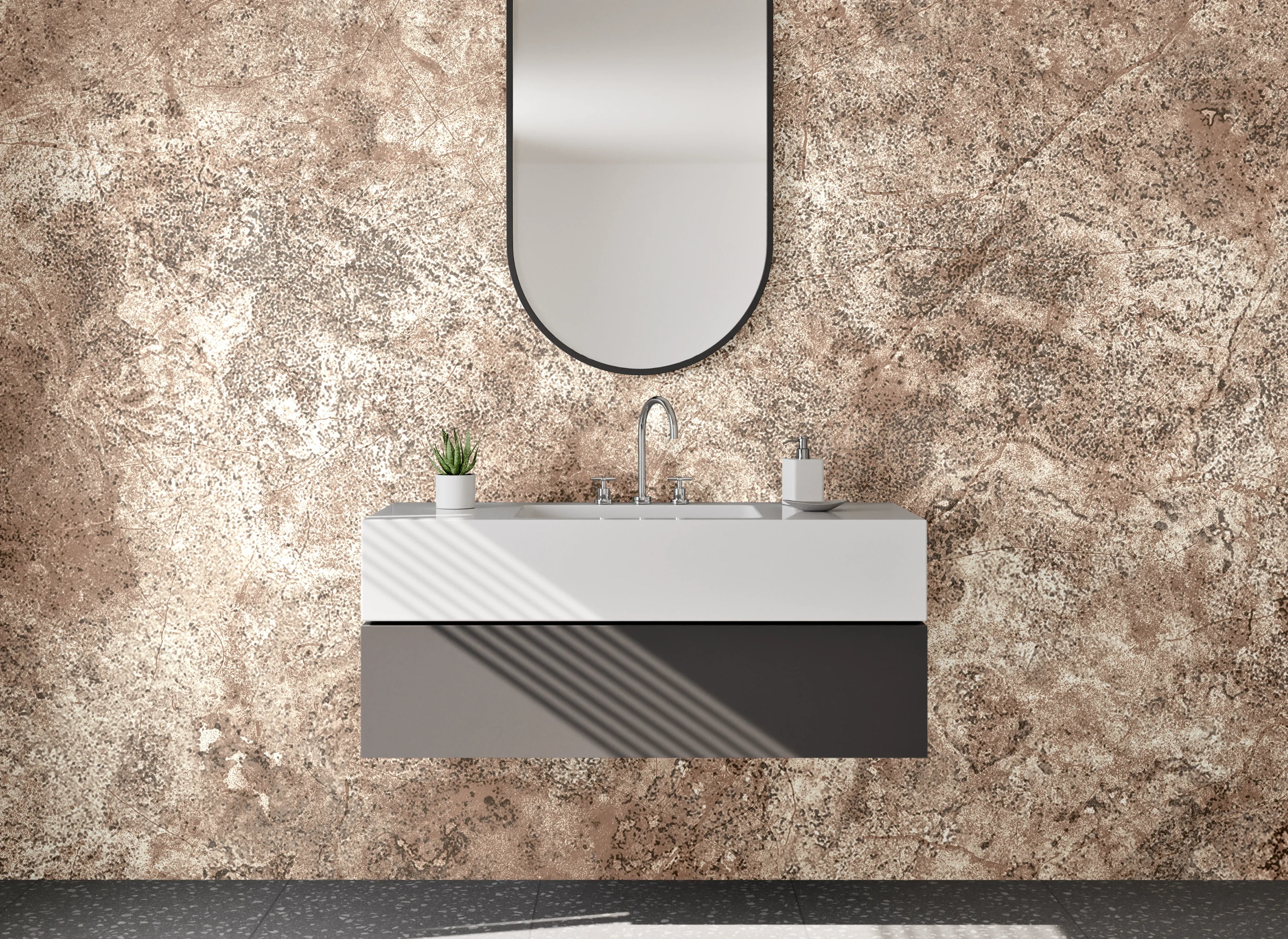 Waschbecken-Rückwand - Natursteinoptik Braun Beige Fliese