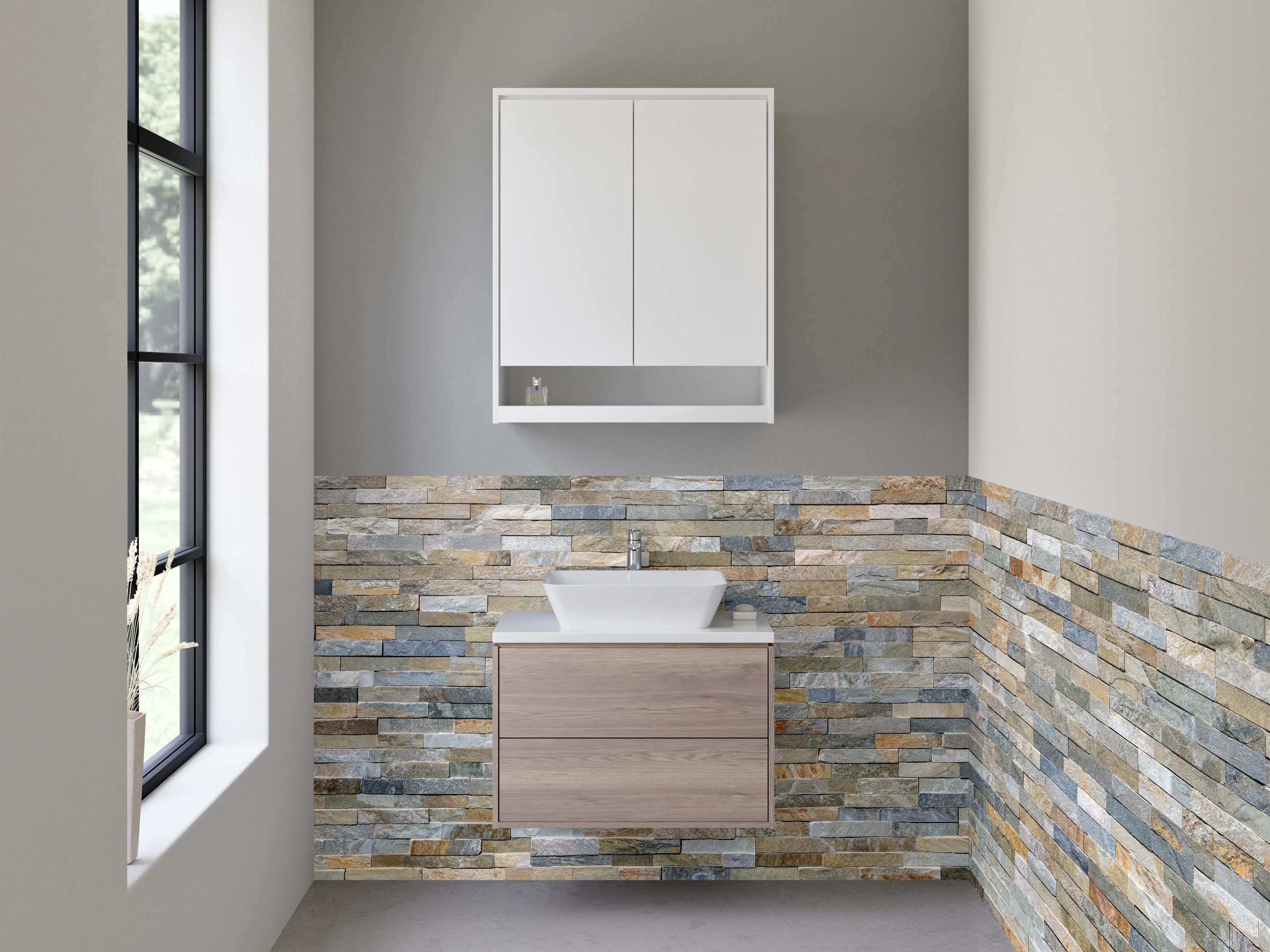 Waschbecken-Rückwand - Natursteinoptik Mosaik Fliesen Wand