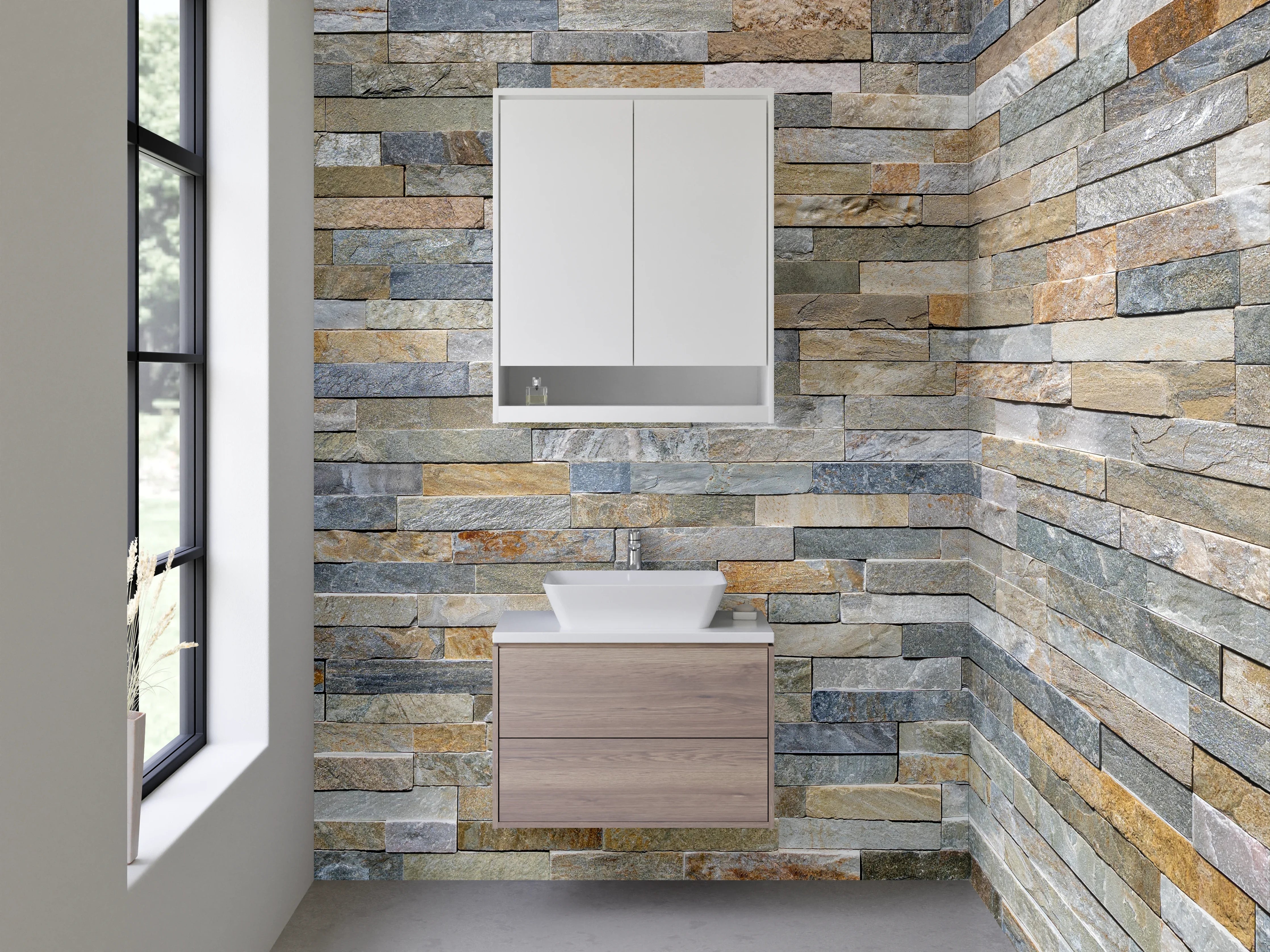 Waschbecken-Rückwand - Natursteinoptik Mosaik Fliesen Wand