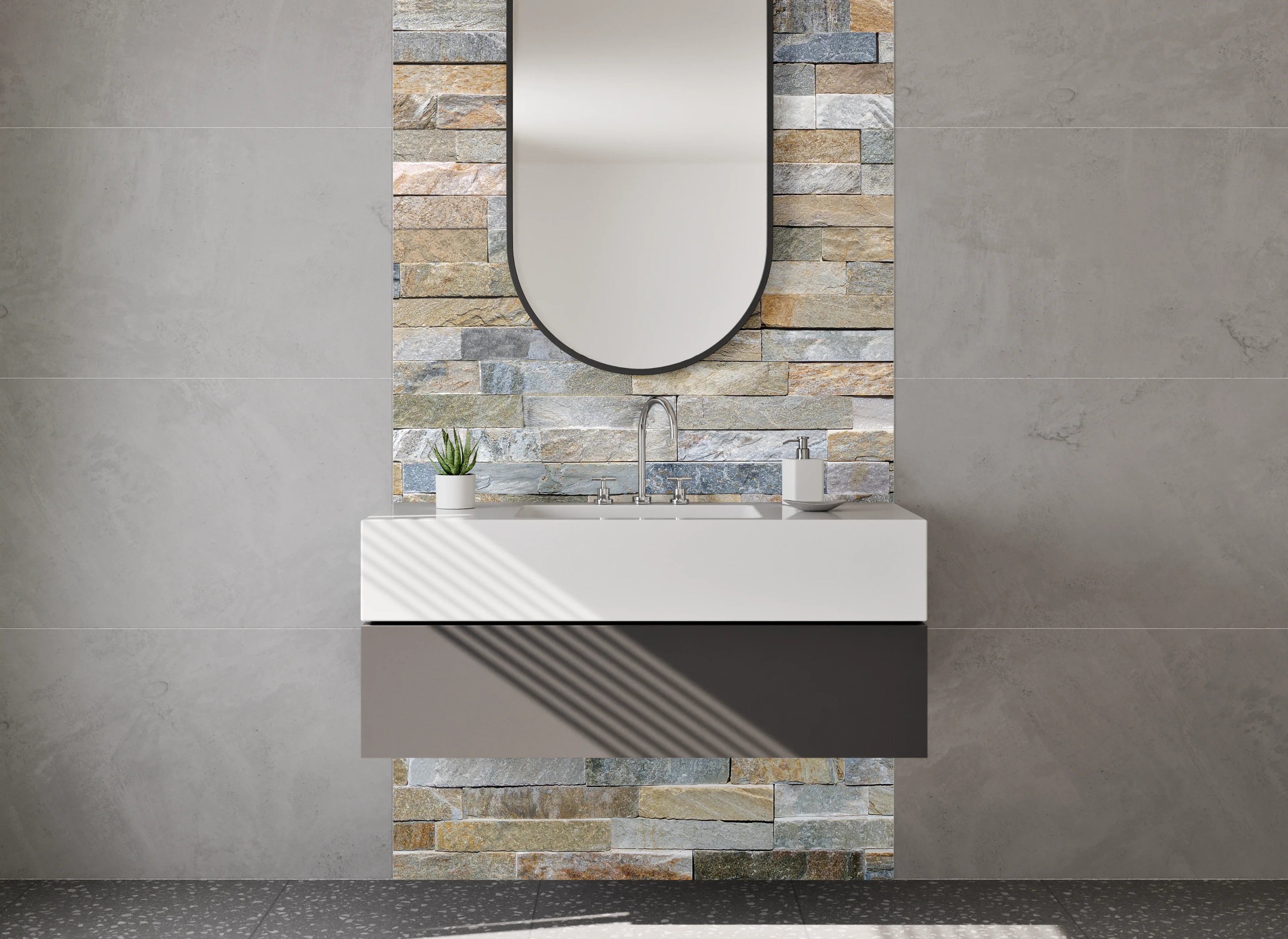 Waschbecken-Rückwand - Natursteinoptik Mosaik Fliesen Wand