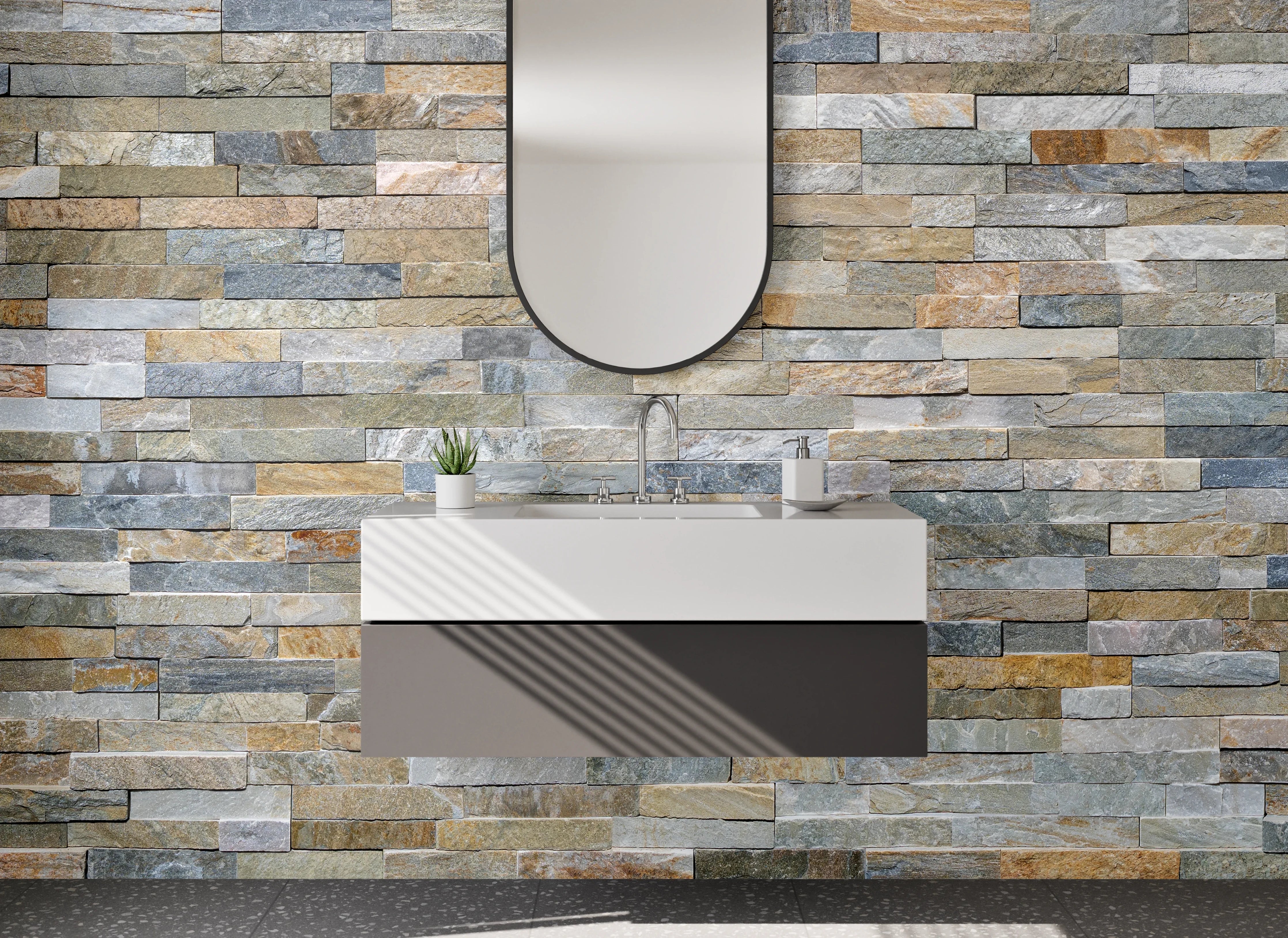 Waschbecken-Rückwand - Natursteinoptik Mosaik Fliesen Wand