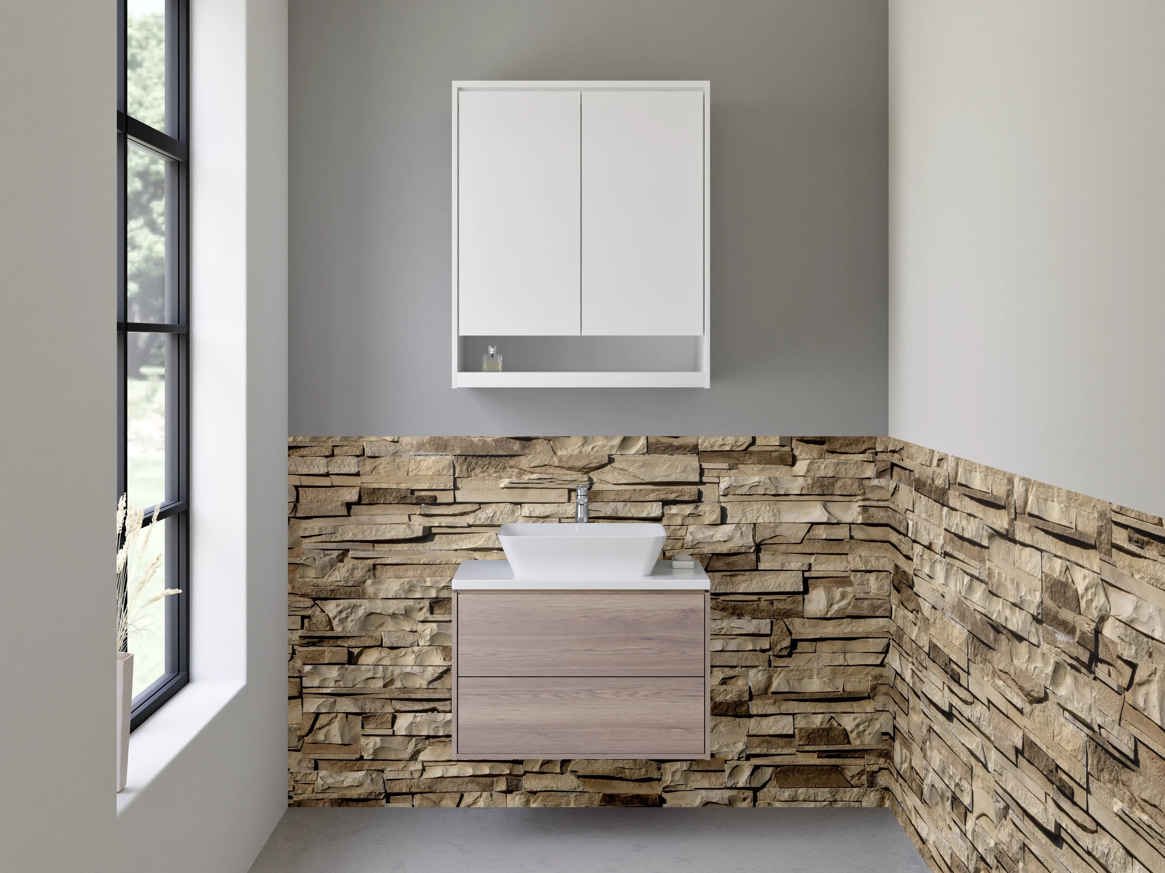 Waschbecken-Rückwand - Natursteinoptik Sandstein Wandmuster