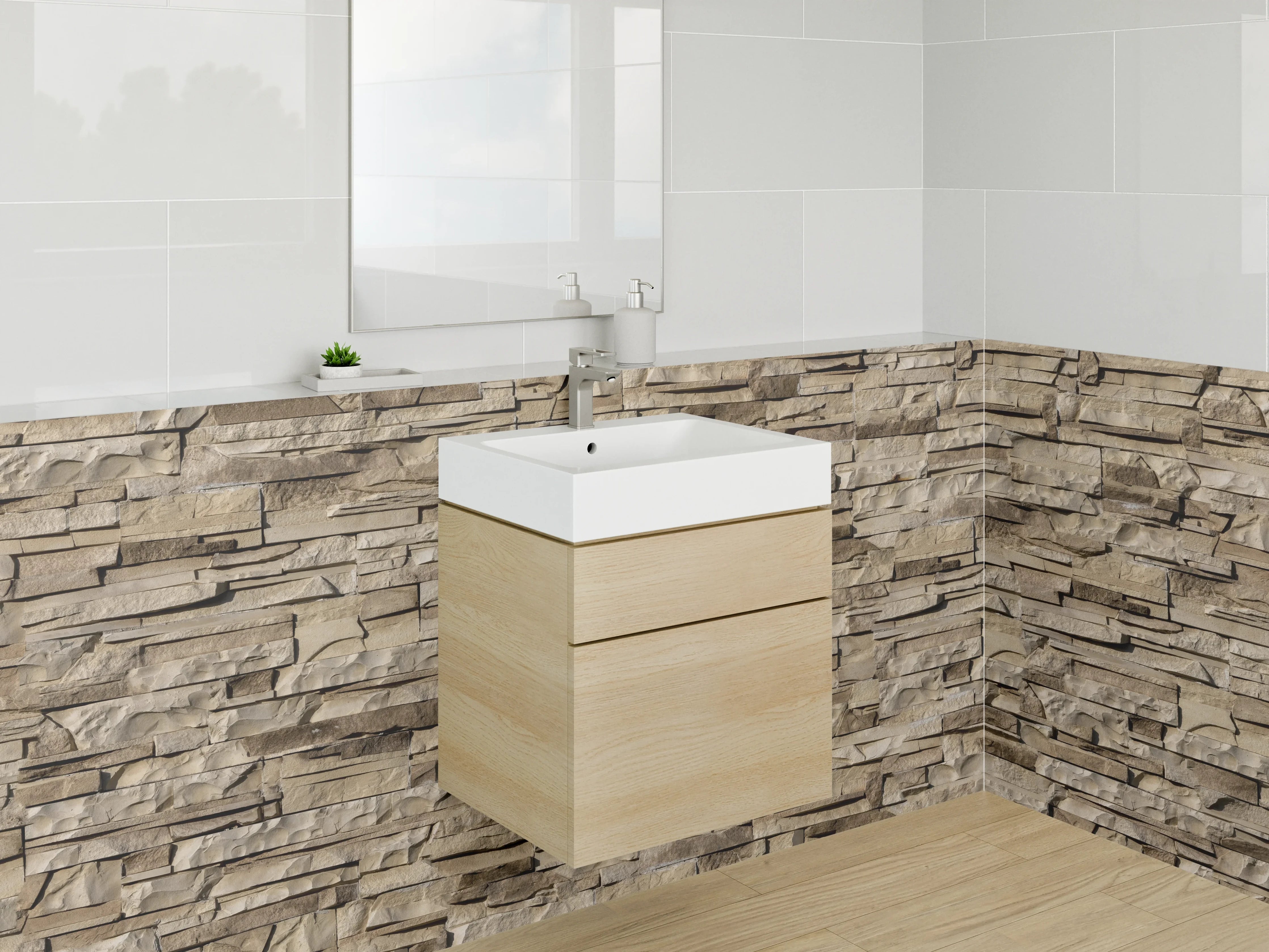 Waschbecken-Rückwand - Natursteinoptik Sandstein Wandmuster