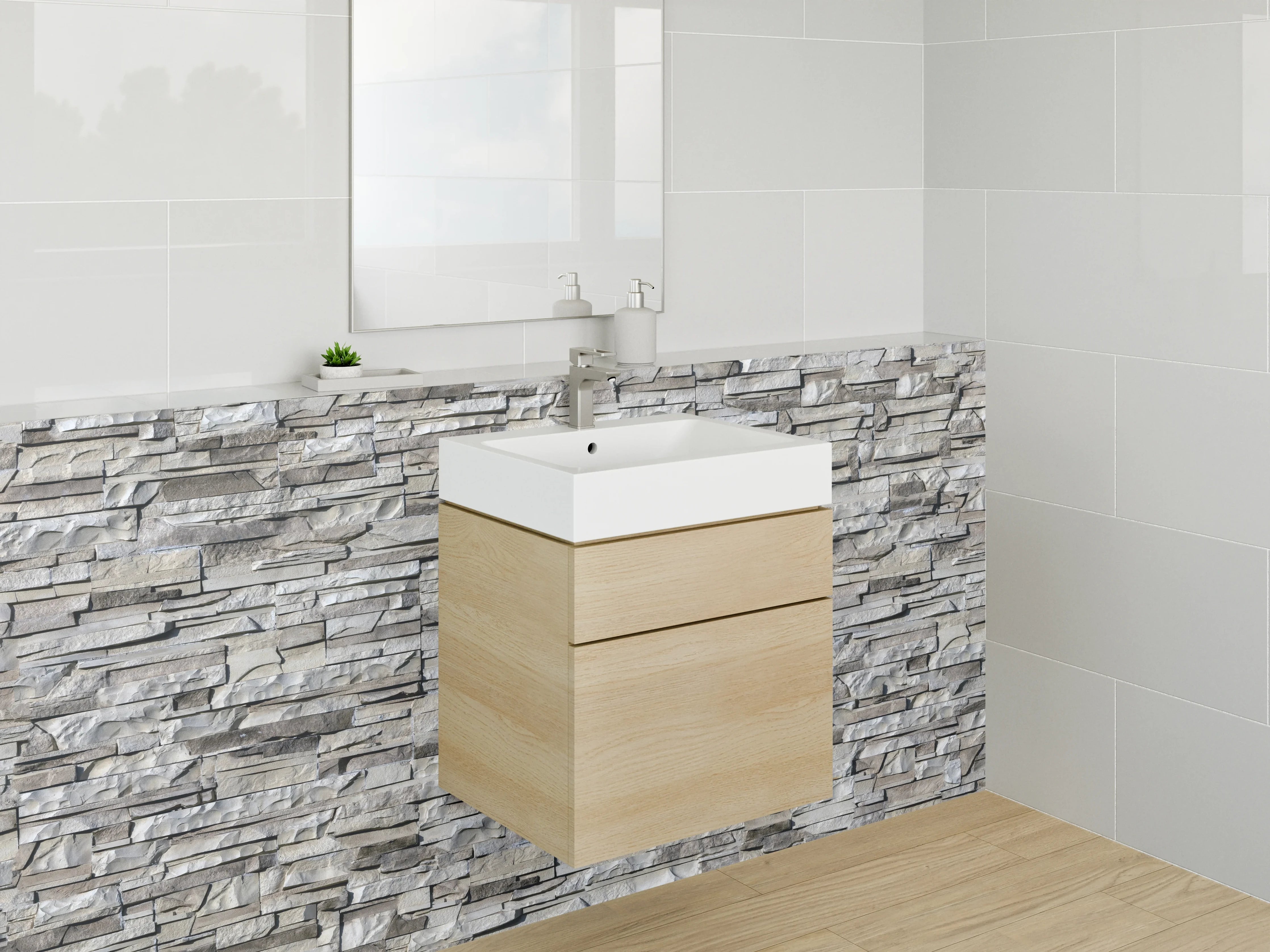 Waschbecken-Rückwand - Natursteinoptik Weiß-Grau Wandverkleidung