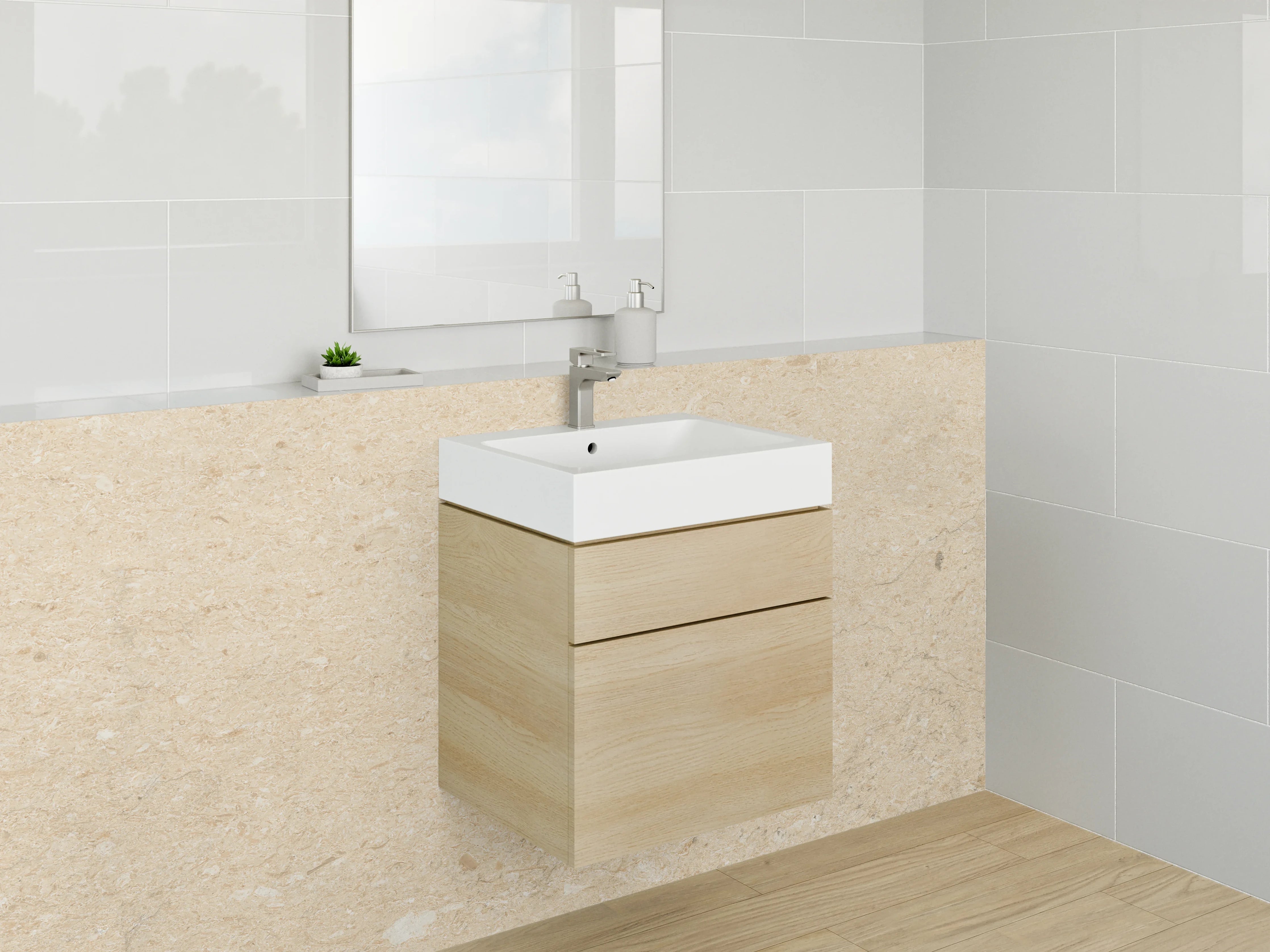 Waschbecken-Rückwand - Natursteinoptik in warmen Tönen