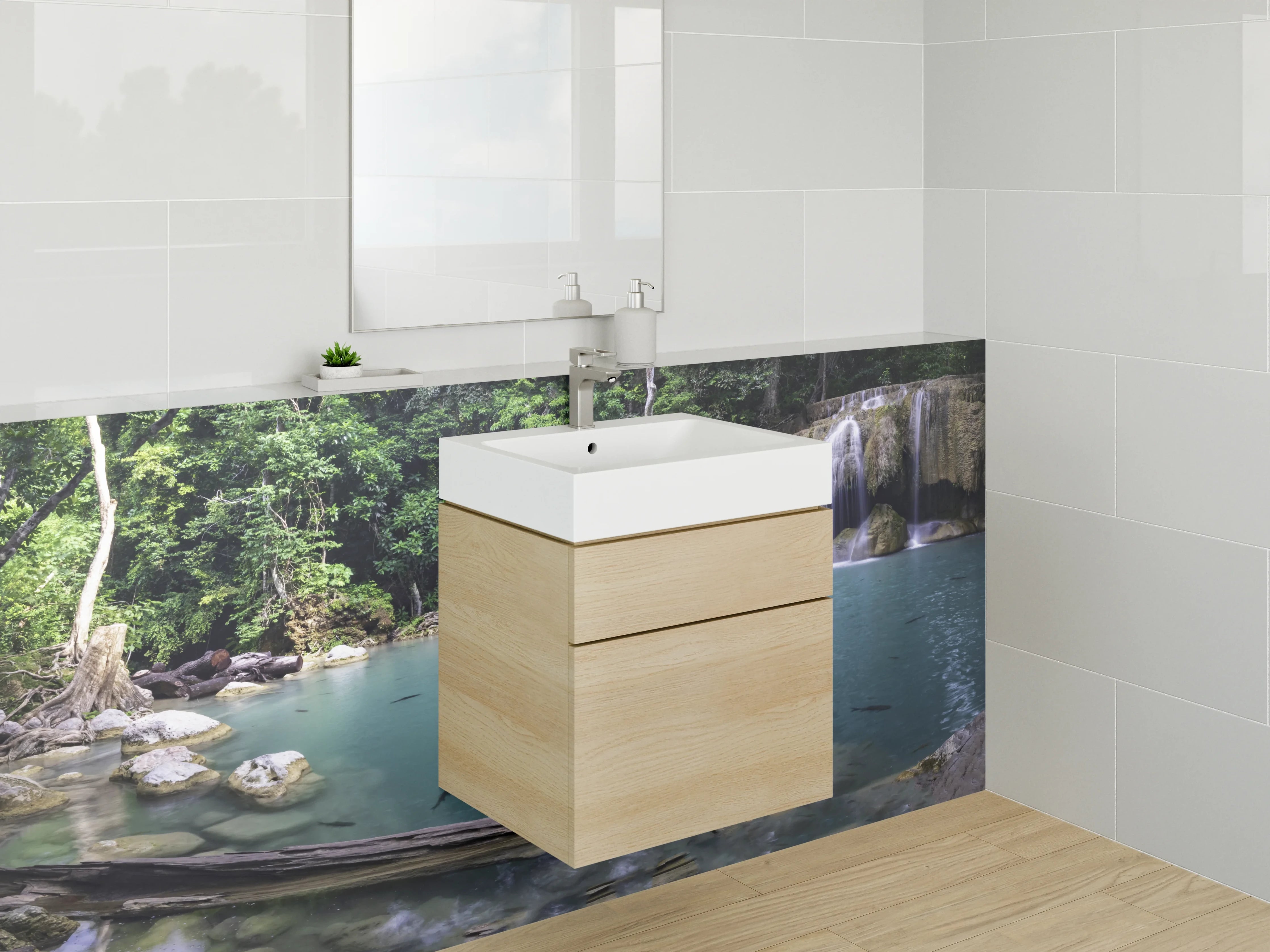 Waschbecken-Rückwand - Naturwasserfall am Dschungelsee