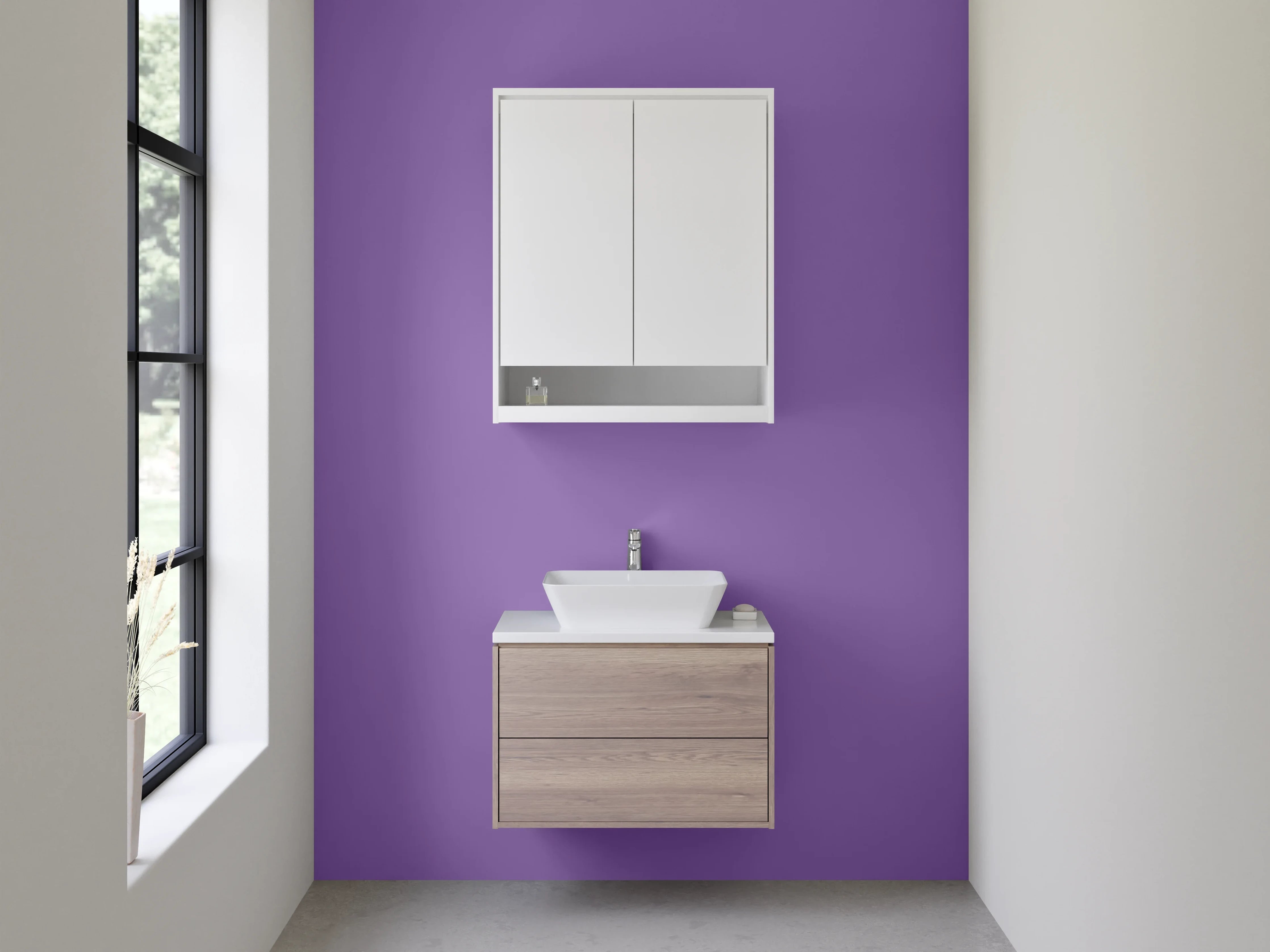 Waschbecken-Rückwand - Nebelgrau auf Blassweiß