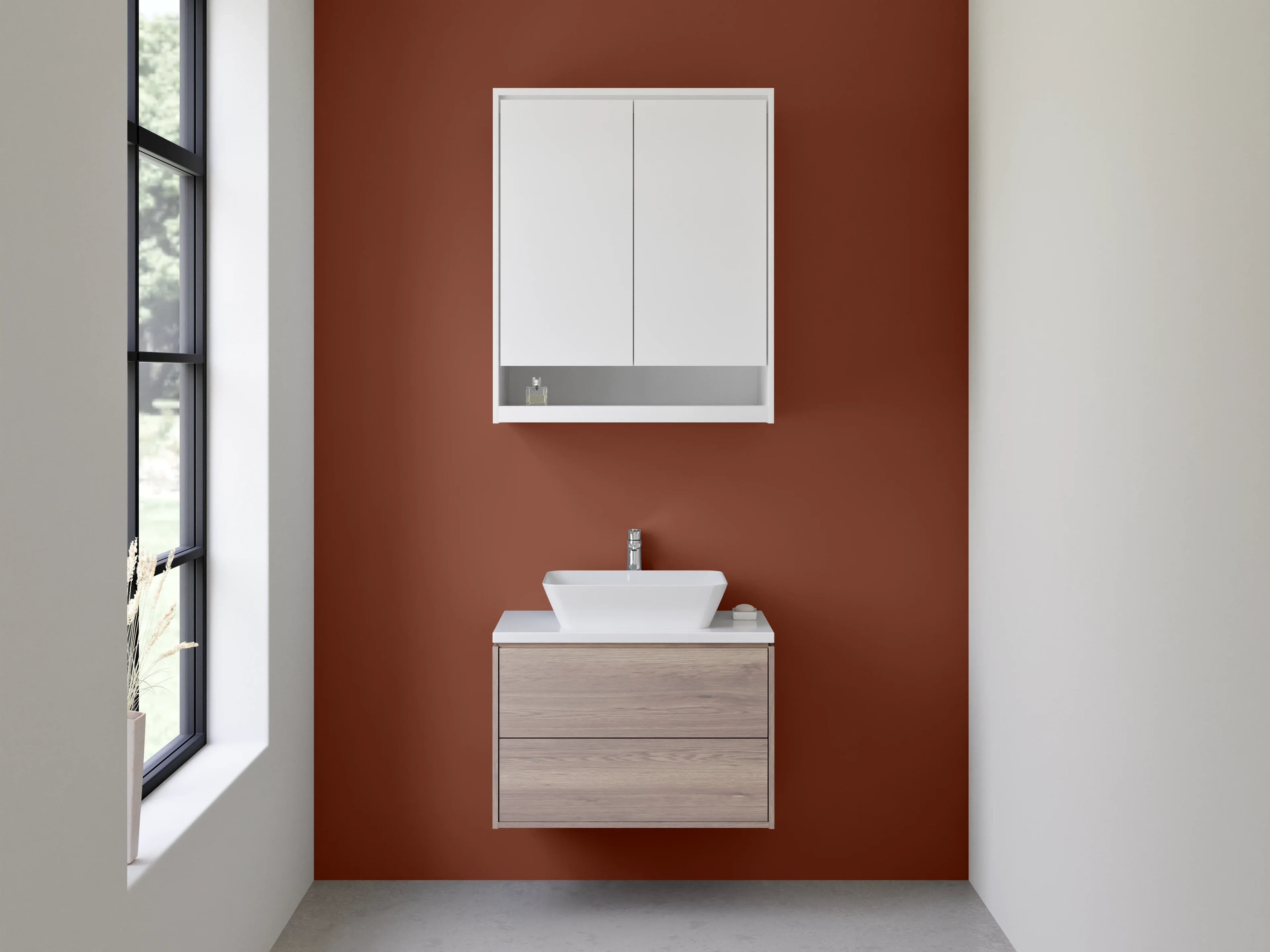 Waschbecken-Rückwand - Nebelgrau auf Perlweißbraun