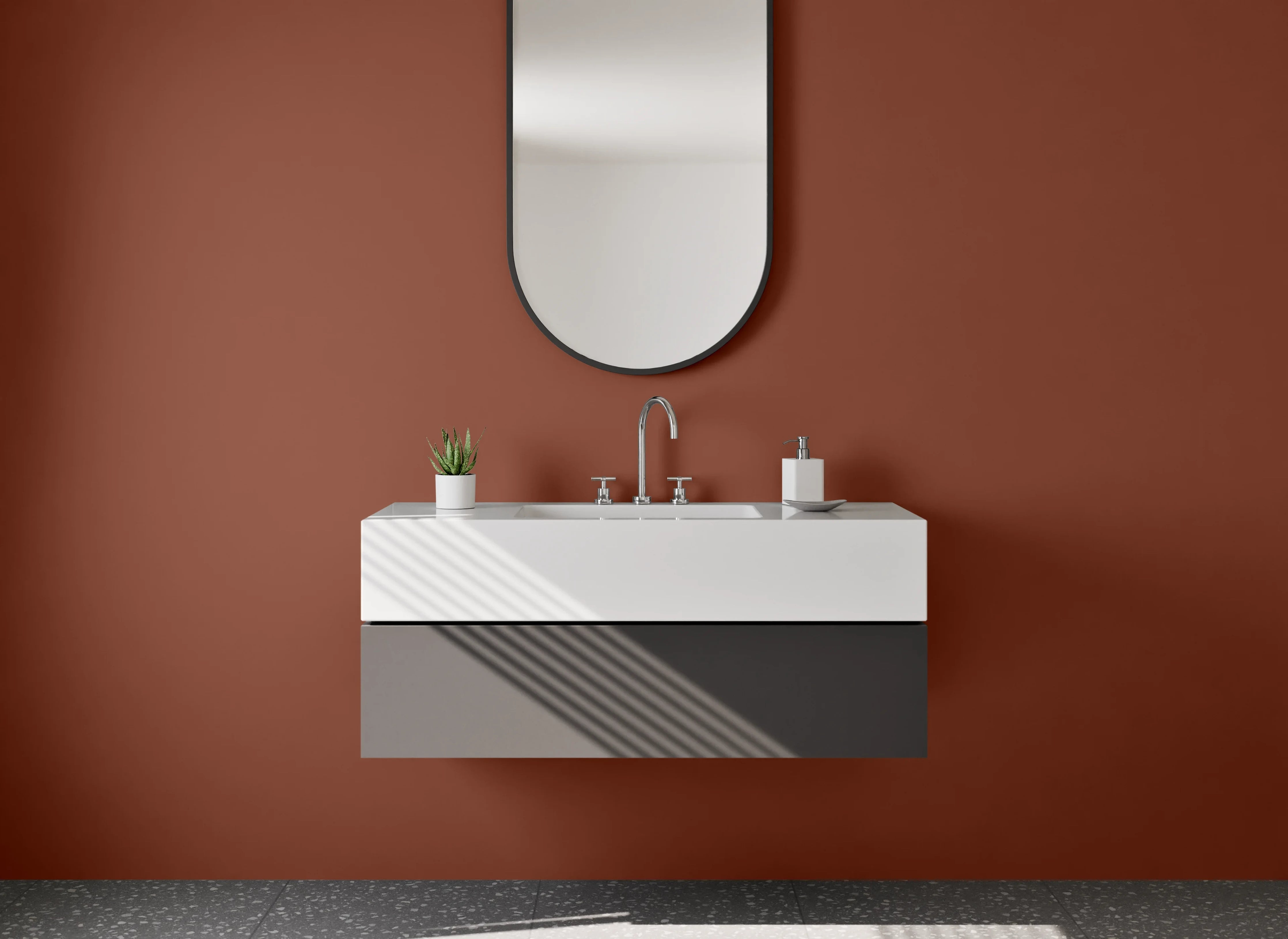 Waschbecken-Rückwand - Nebelgrau auf Perlweißbraun