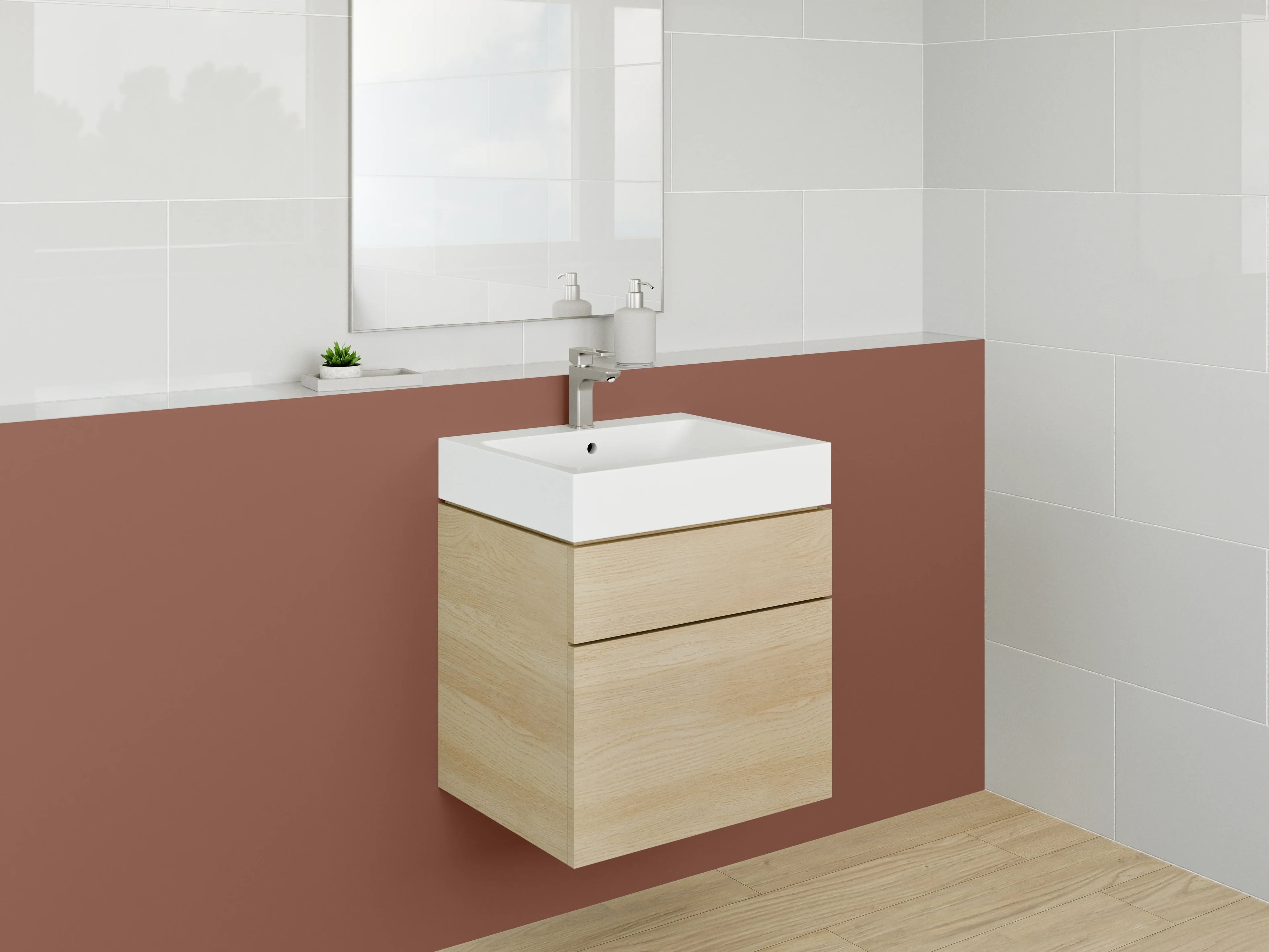 Waschbecken-Rückwand - Nebelgrau auf Perlweißbraun