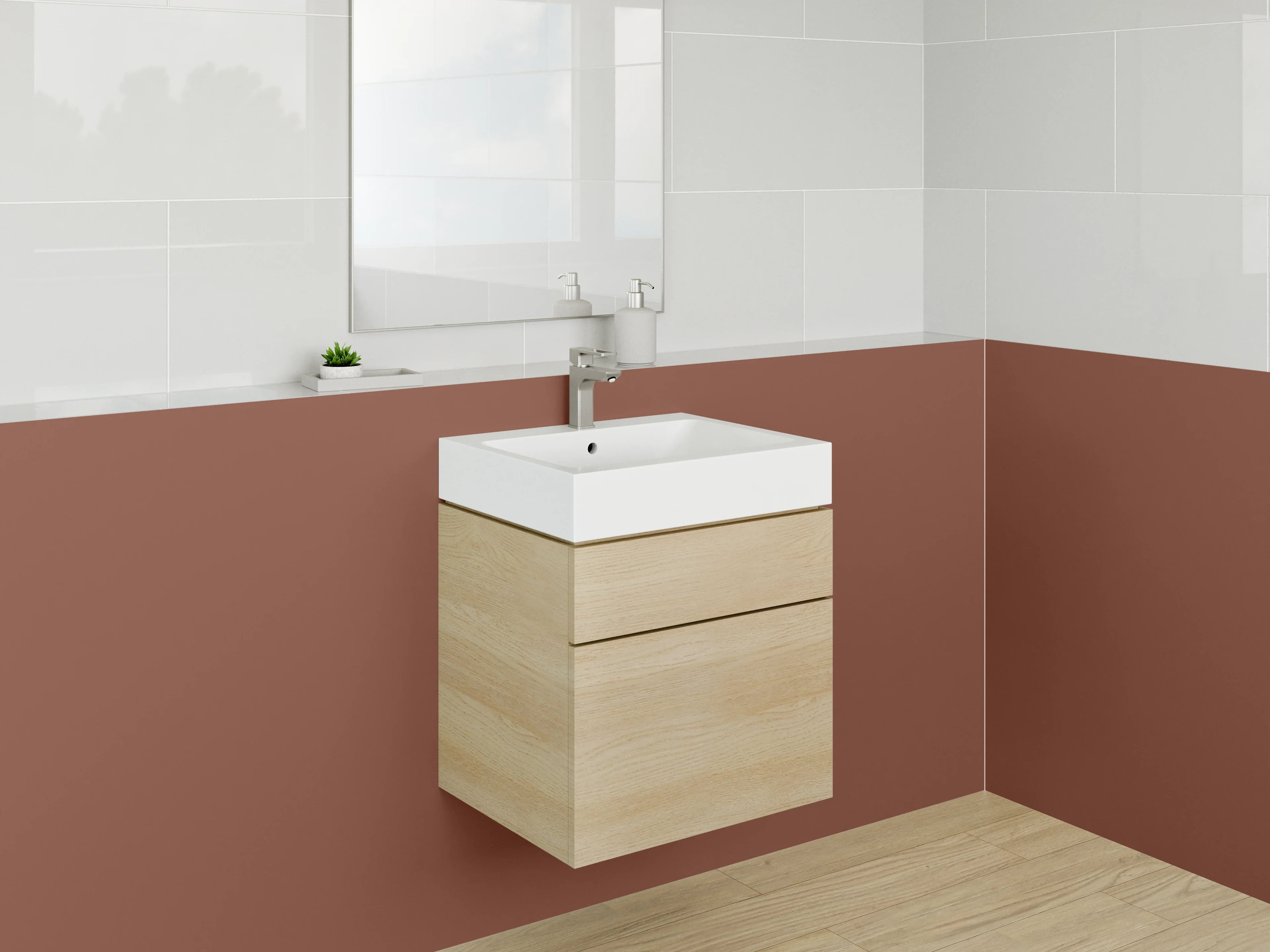 Waschbecken-Rückwand - Nebelgrau auf Perlweißbraun