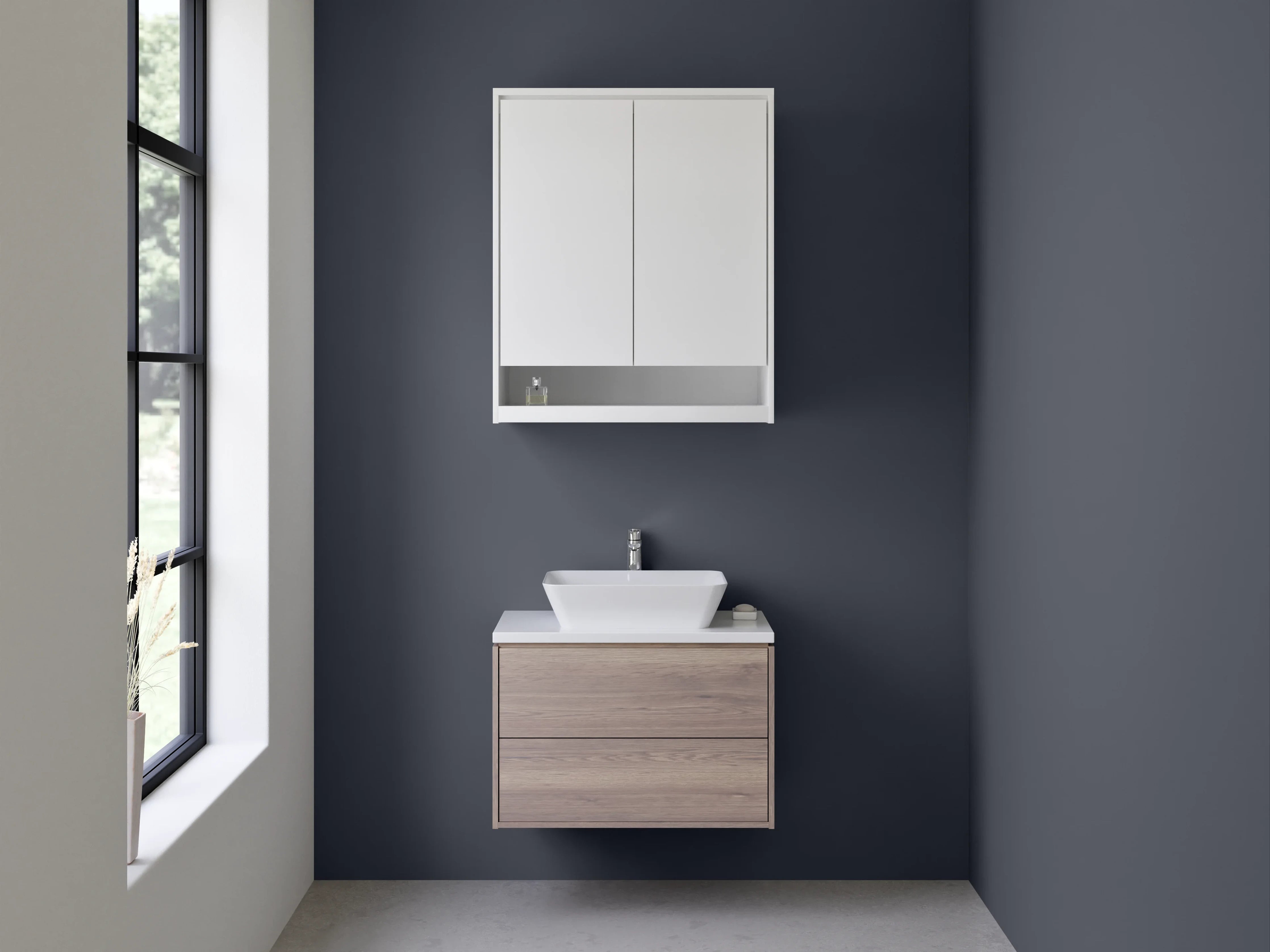 Waschbecken-Rückwand - Nebelgrau auf Weißstruktur