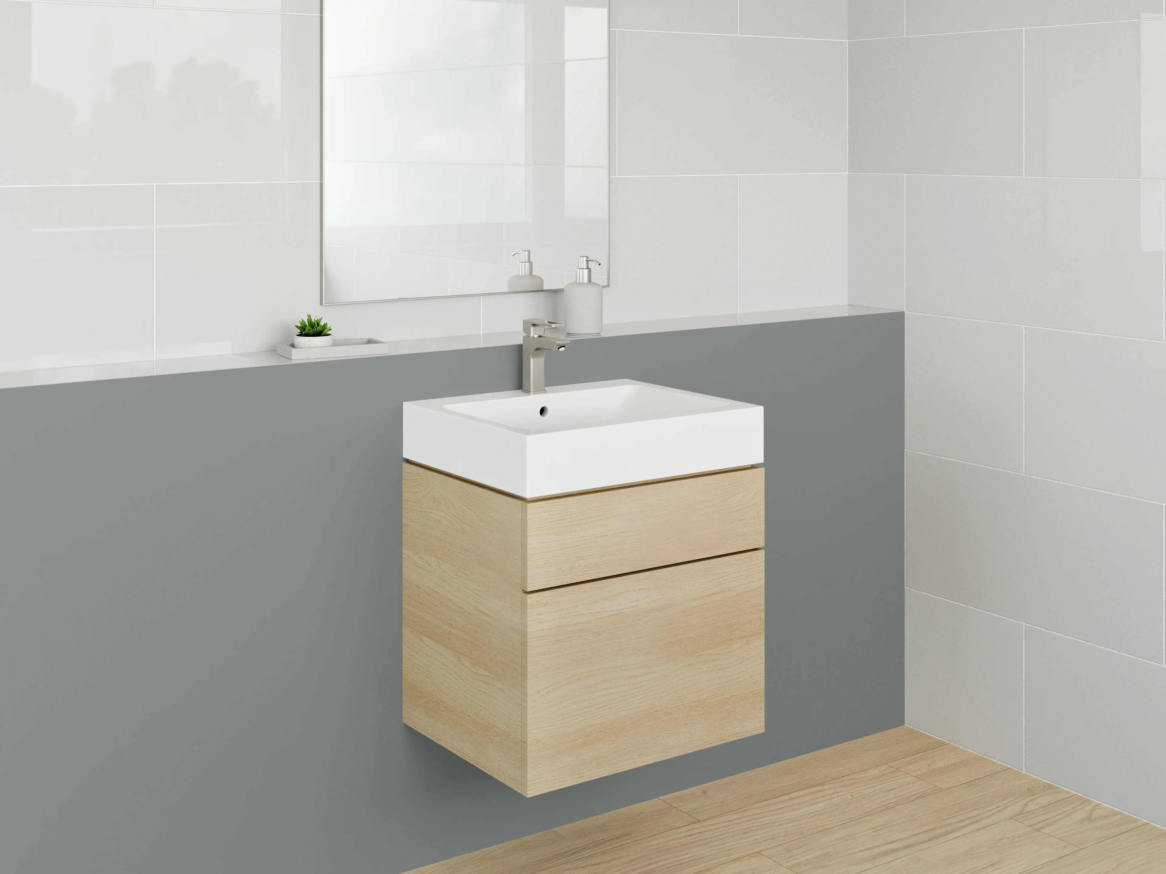 Waschbecken-Rückwand - Nebelgrau auf weißem Grund