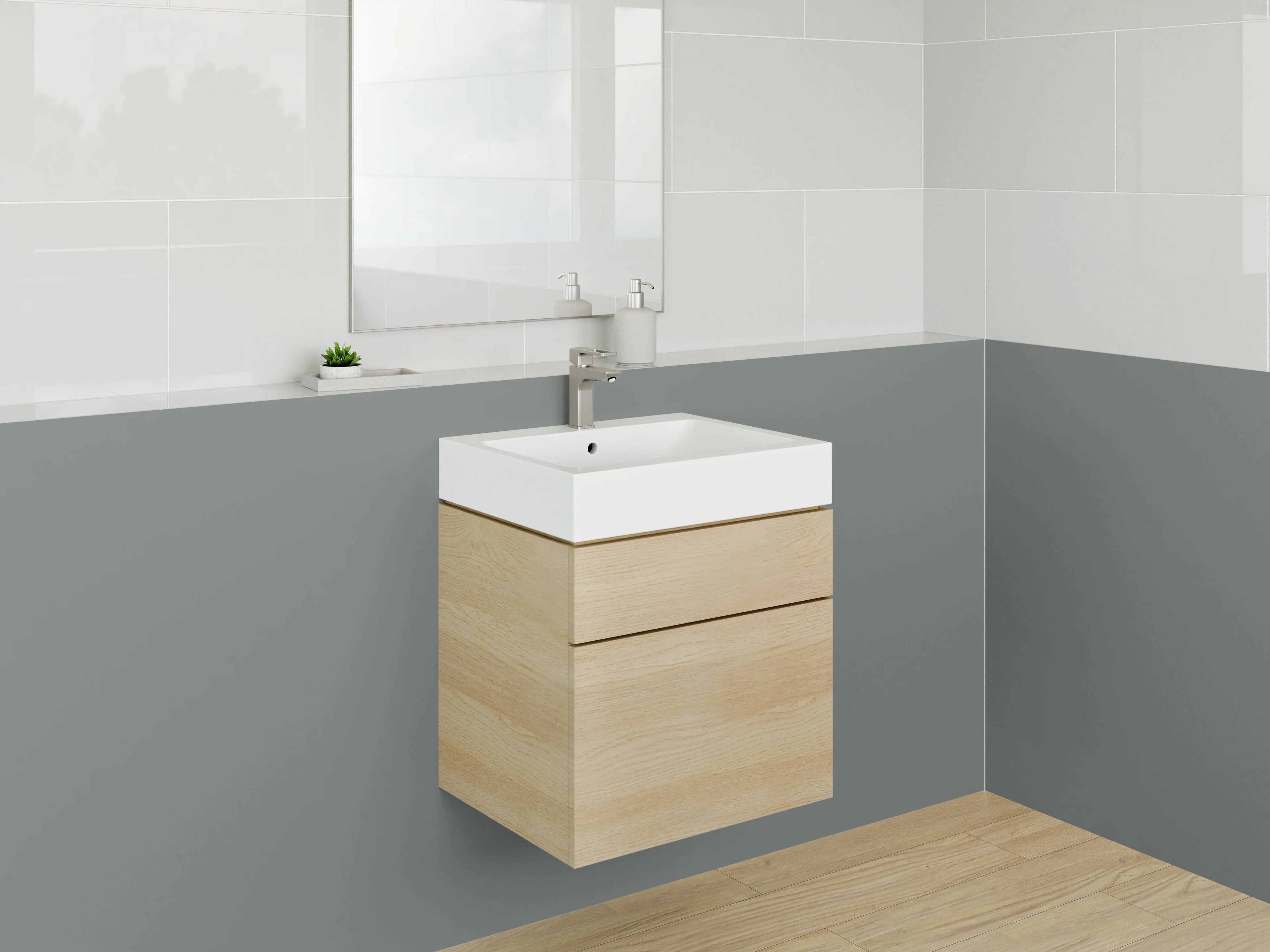 Waschbecken-Rückwand - Nebelgrau auf weißem Grund