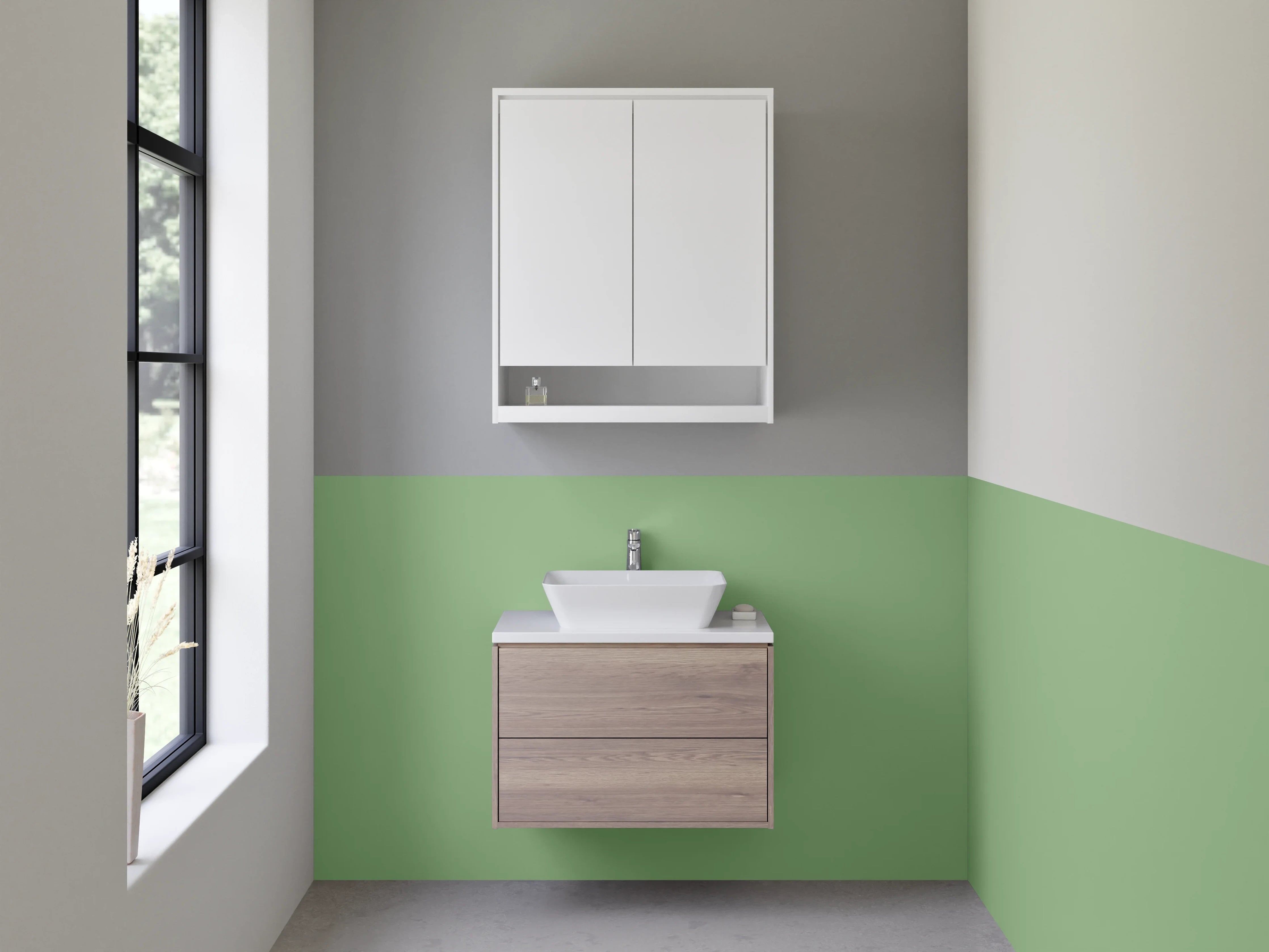 Waschbecken-Rückwand - Nebelhauch auf weißem Grund