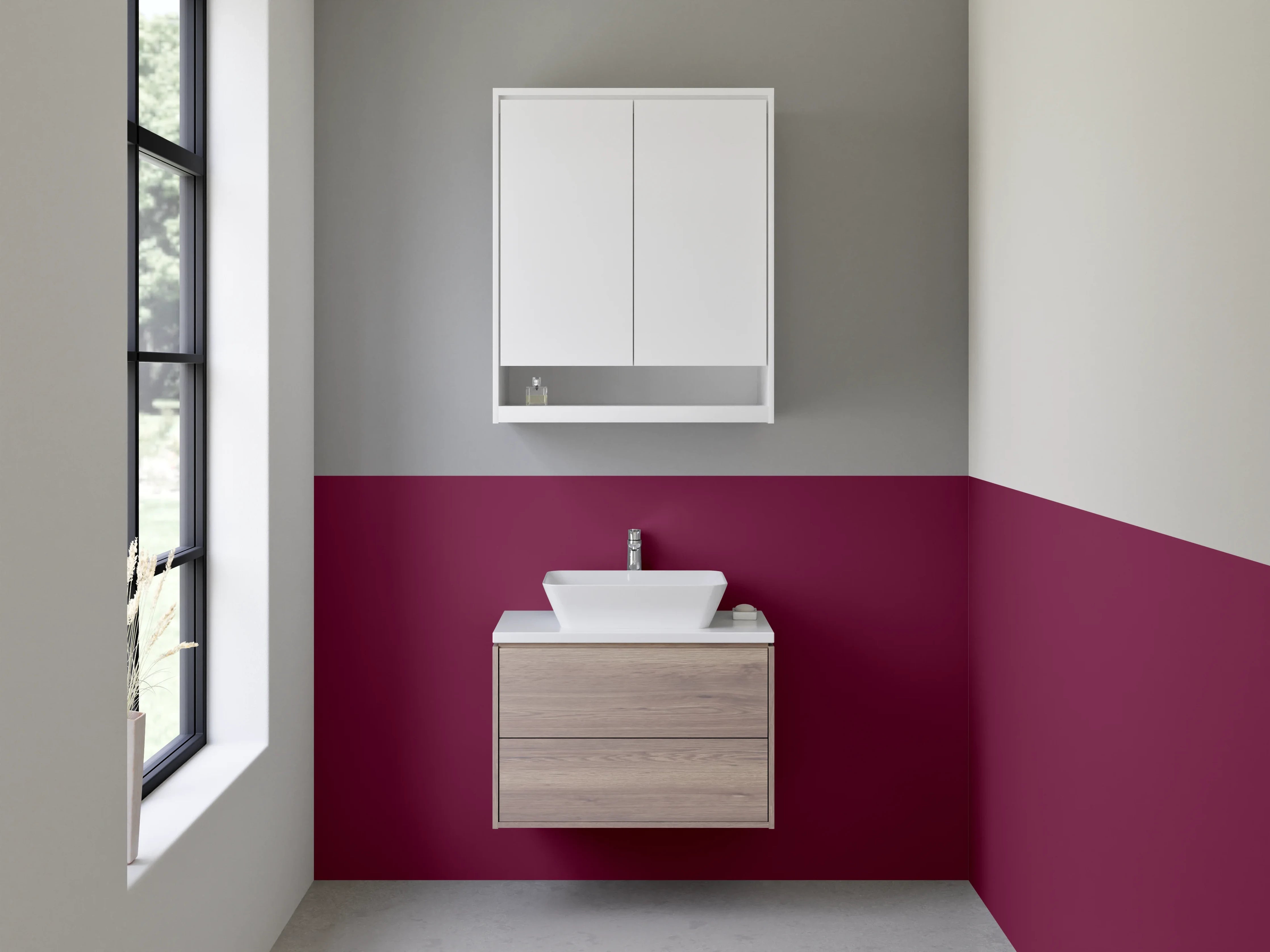 Waschbecken-Rückwand - Nebelschimmer auf weißem Bordeaux