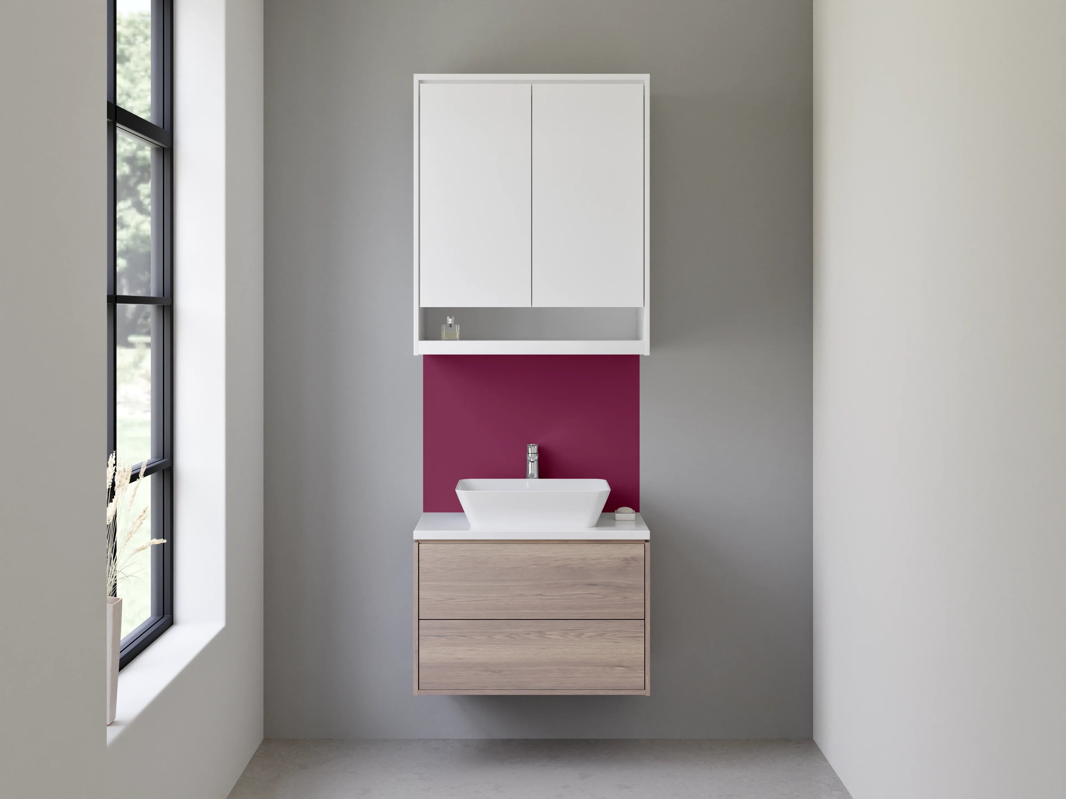 Waschbecken-Rückwand - Nebelschimmer auf weißem Bordeaux