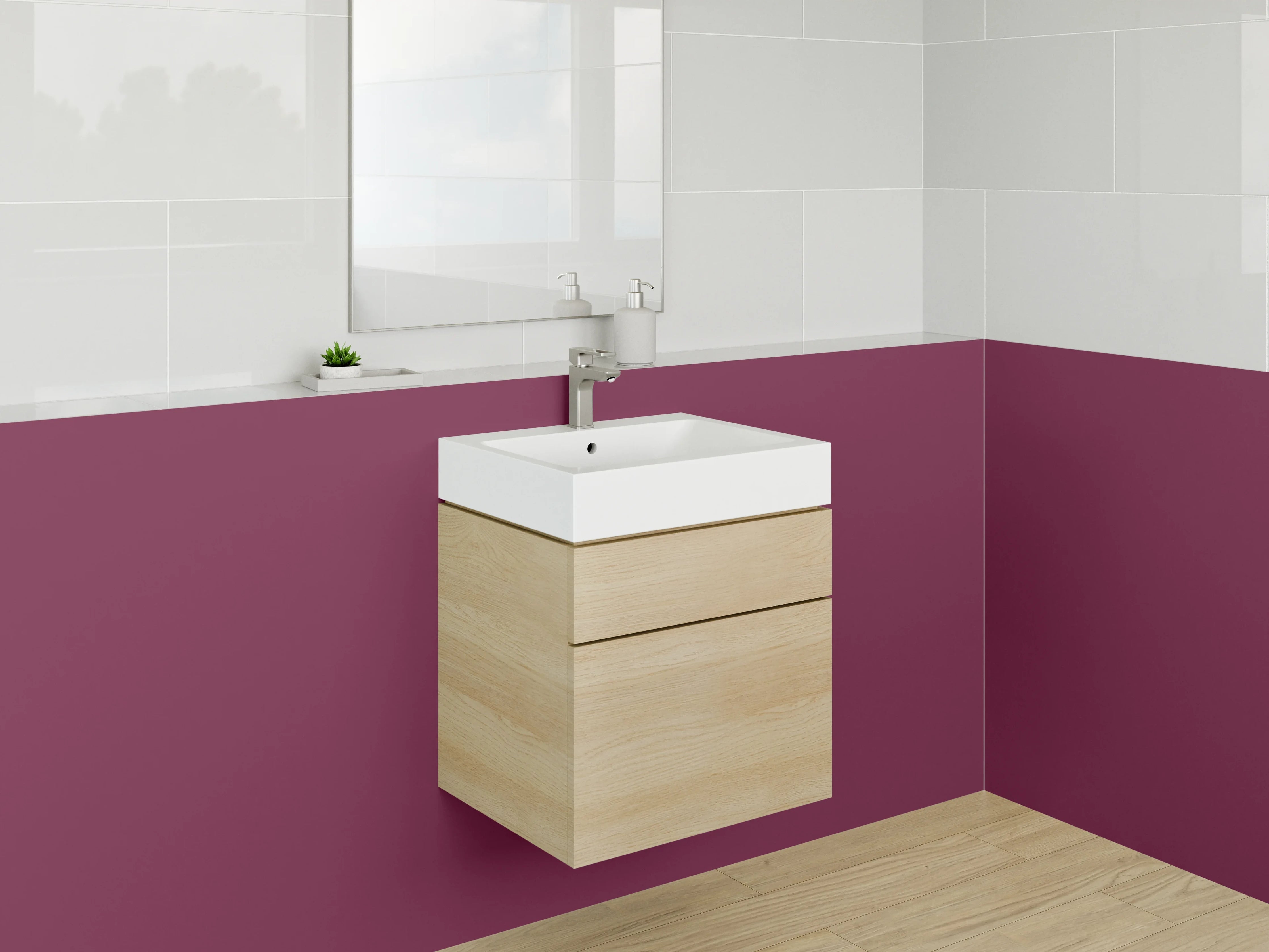 Waschbecken-Rückwand - Nebelschimmer auf weißem Bordeaux