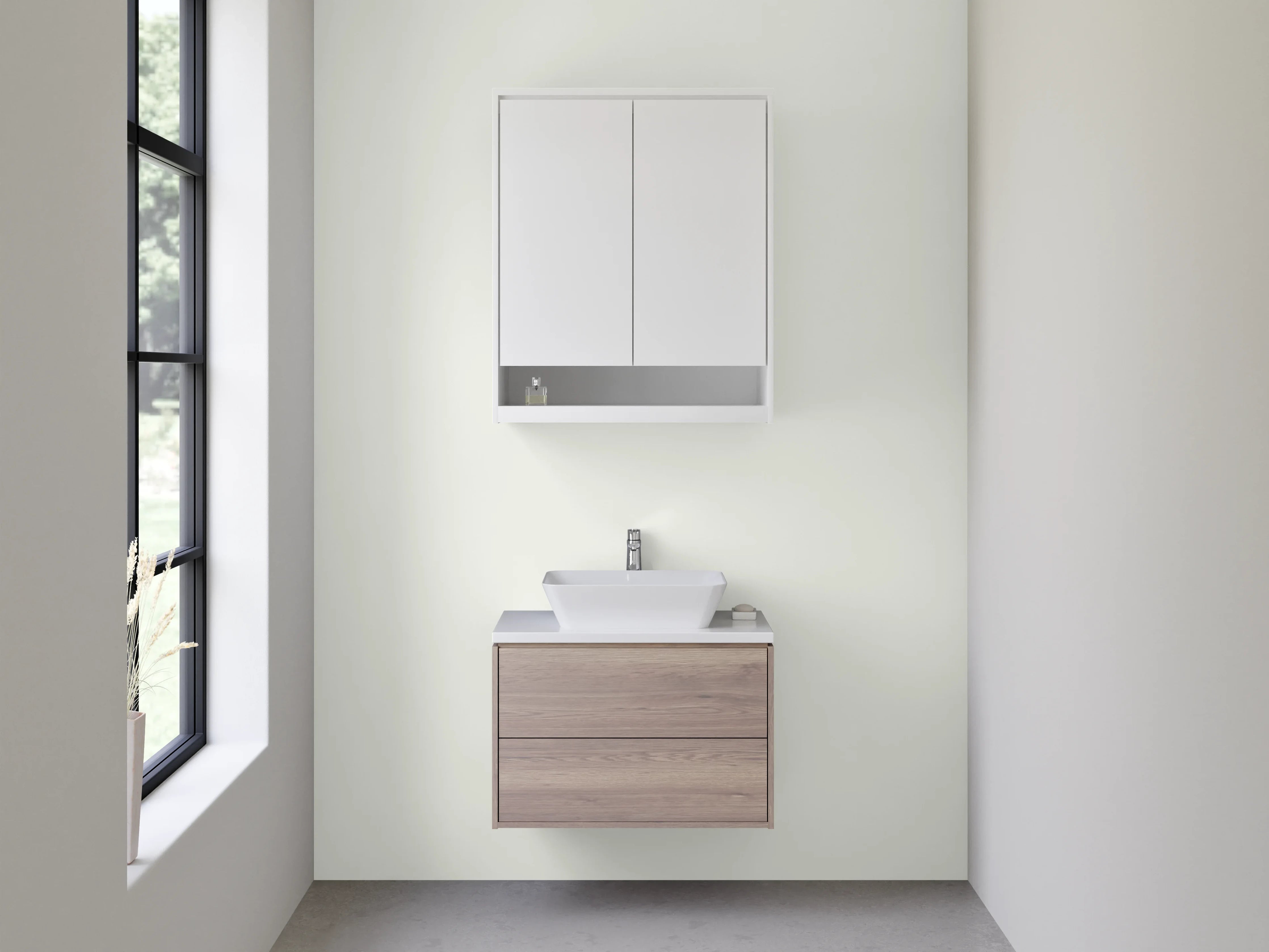 Waschbecken-Rückwand - Nebelweiß in sanftem Grau