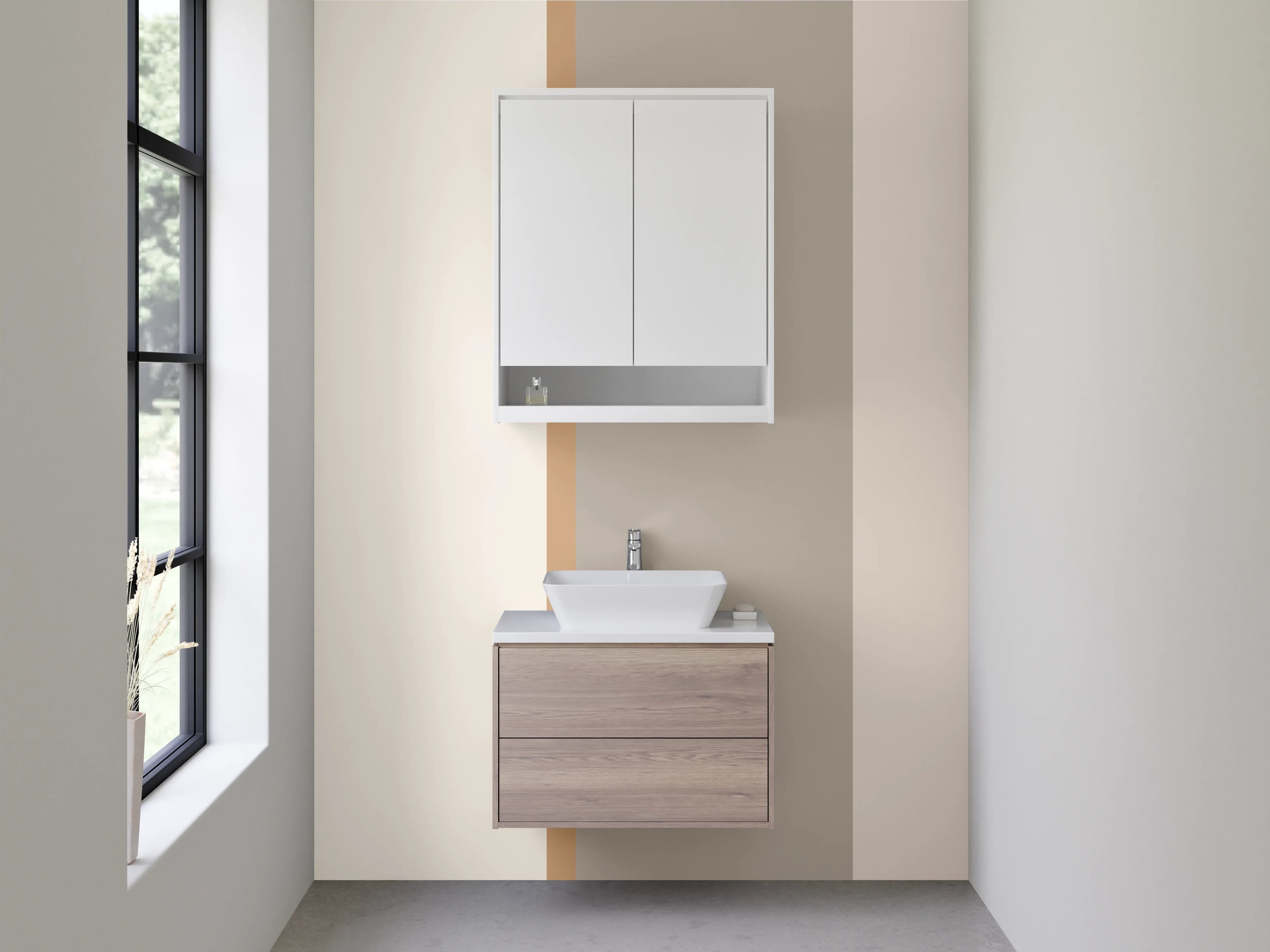 Waschbecken-Rückwand - Neutrale Farbpalette mit Beige, Grau und Braun
