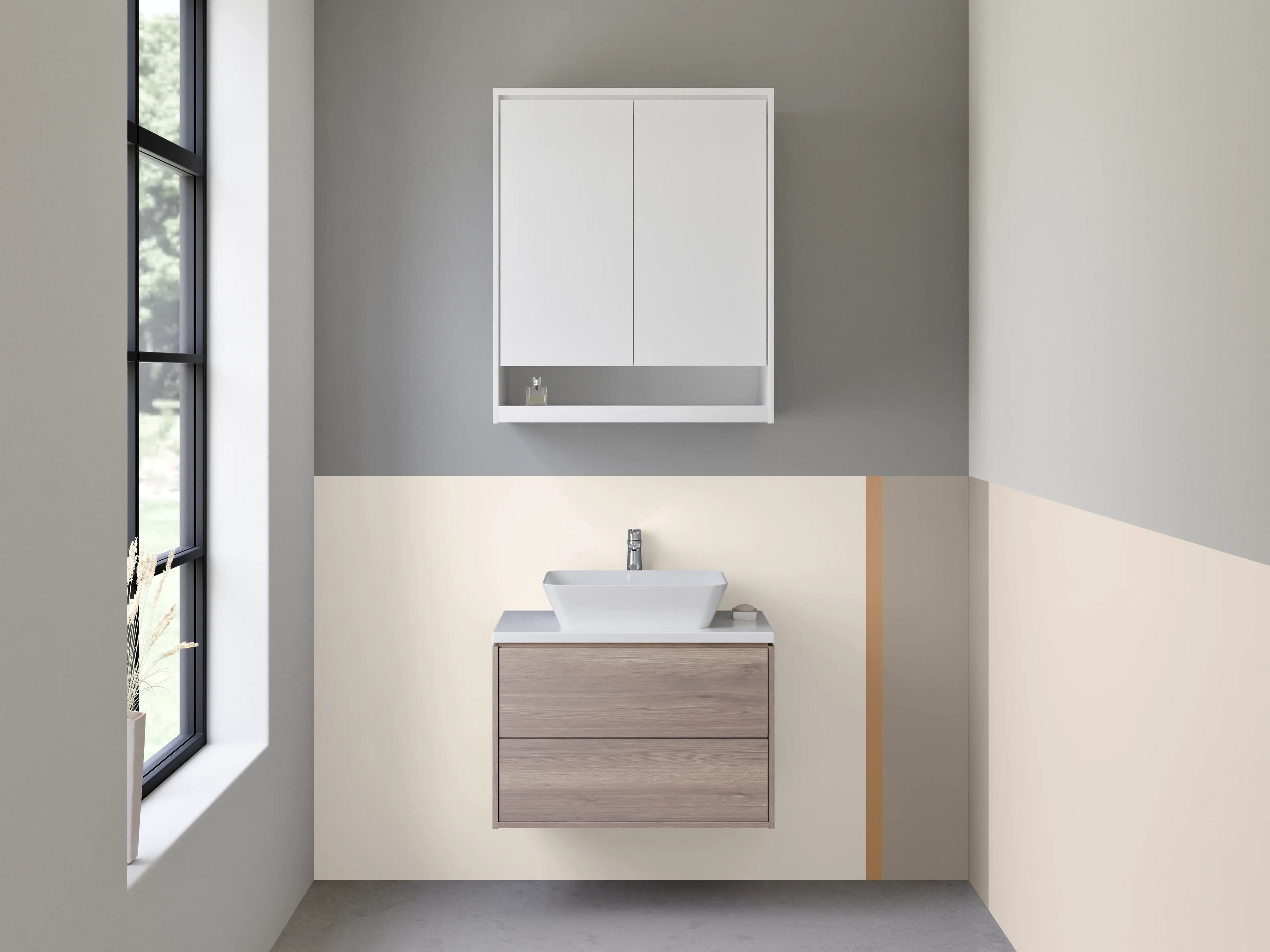 Waschbecken-Rückwand - Neutrale Farbpalette mit Beige, Grau und Braun