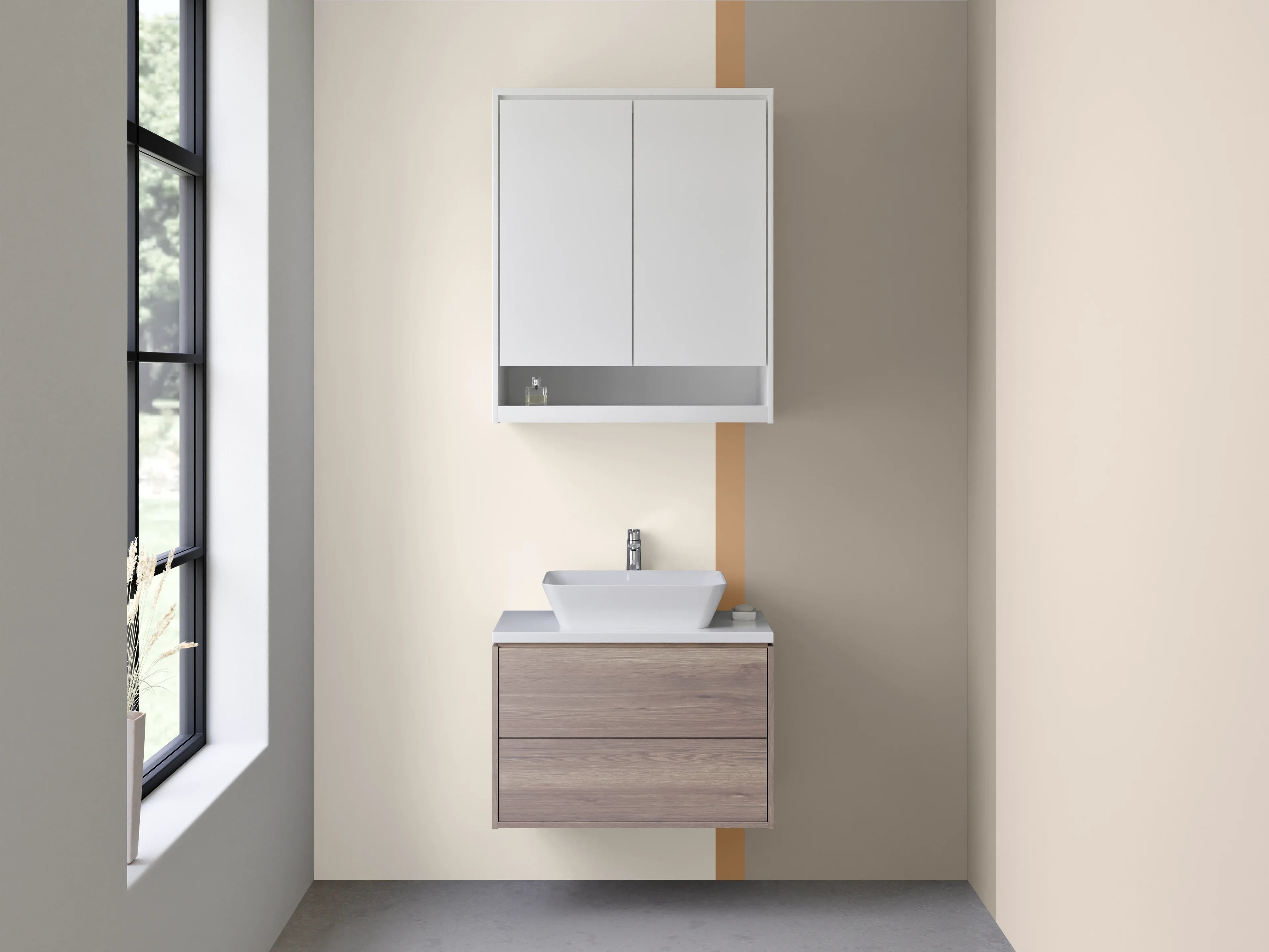 Waschbecken-Rückwand - Neutrale Farbpalette mit Beige, Grau und Braun