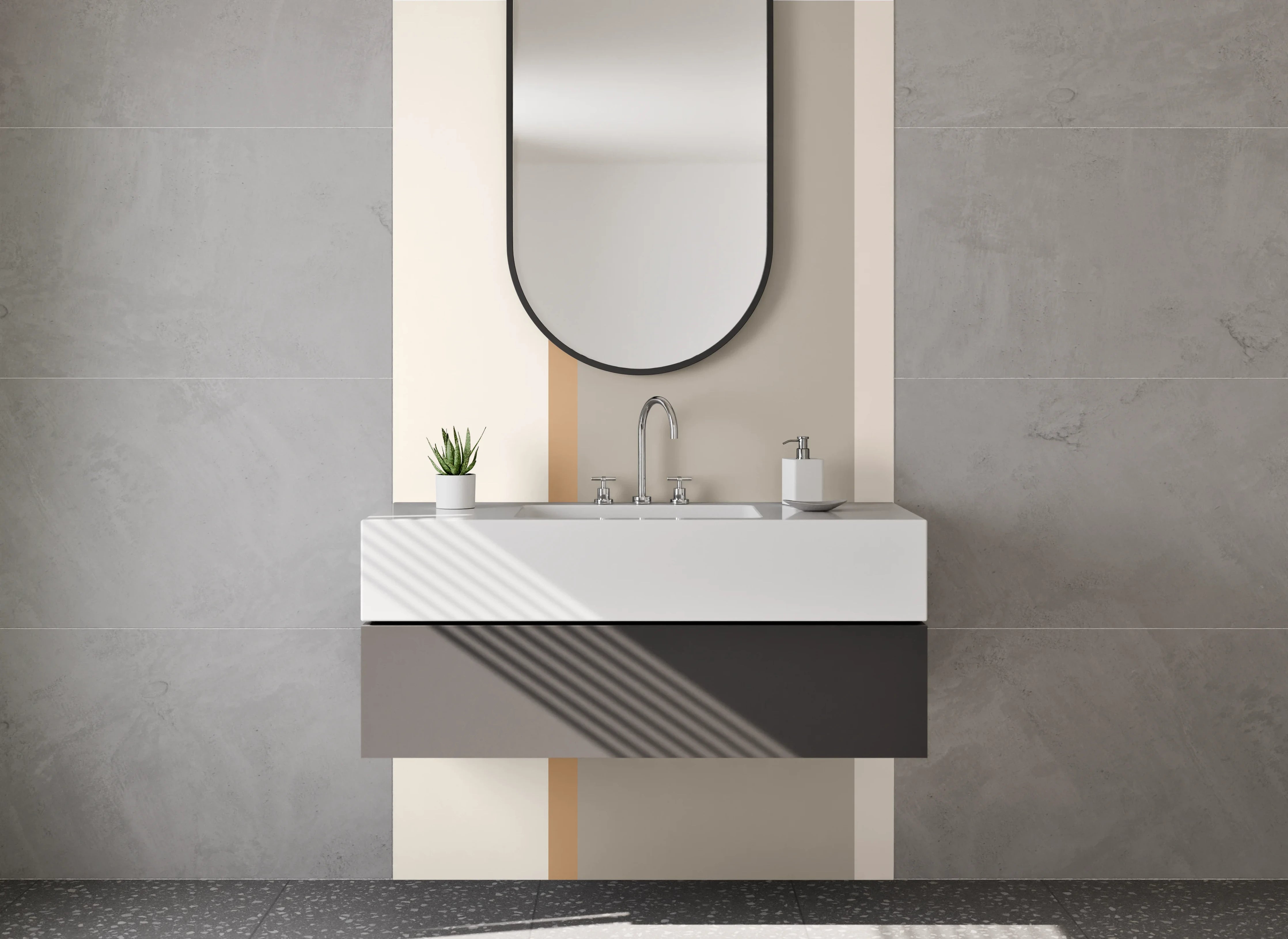Waschbecken-Rückwand - Neutrale Farbpalette mit Beige, Grau und Braun