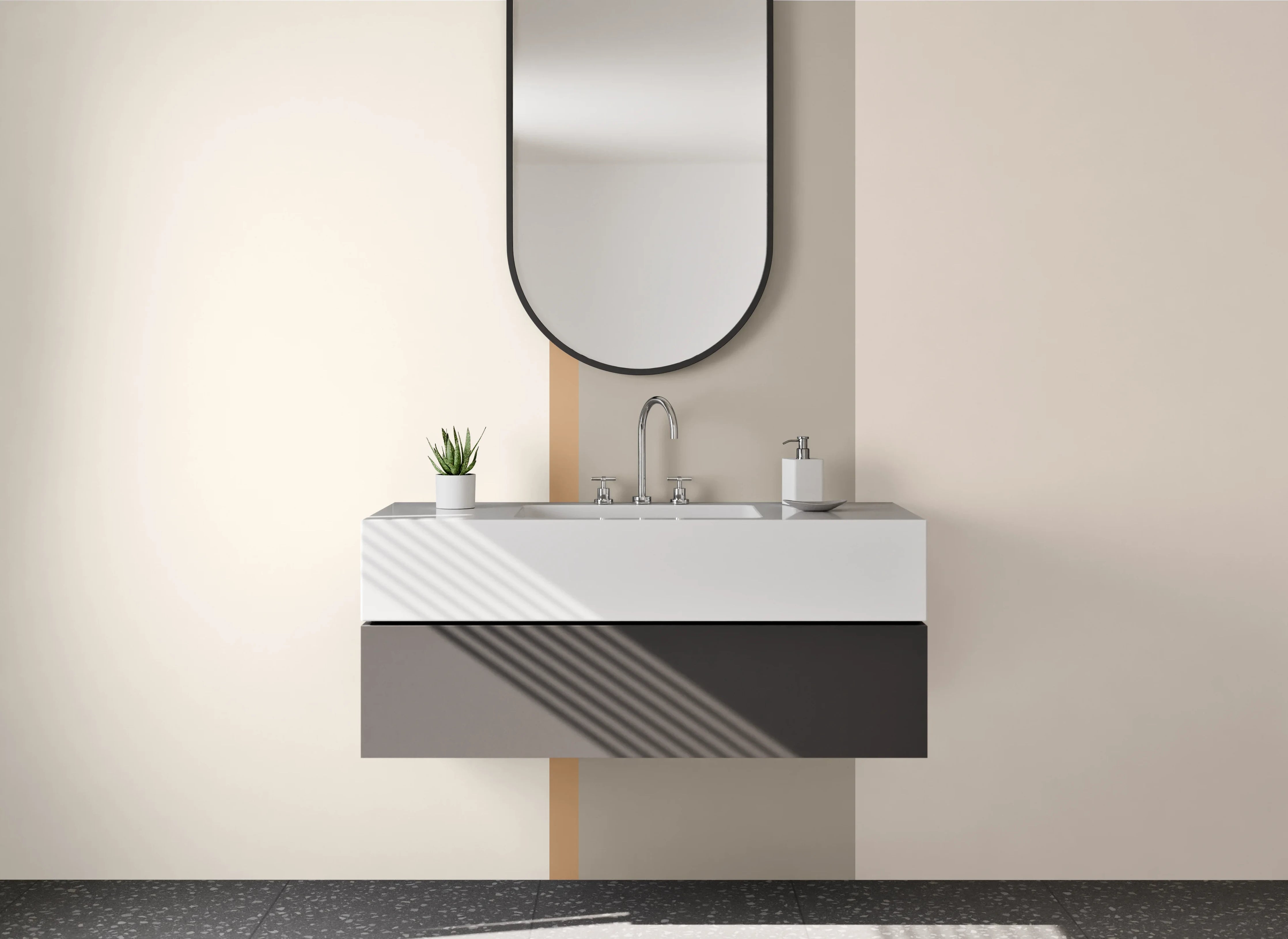 Waschbecken-Rückwand - Neutrale Farbpalette mit Beige, Grau und Braun