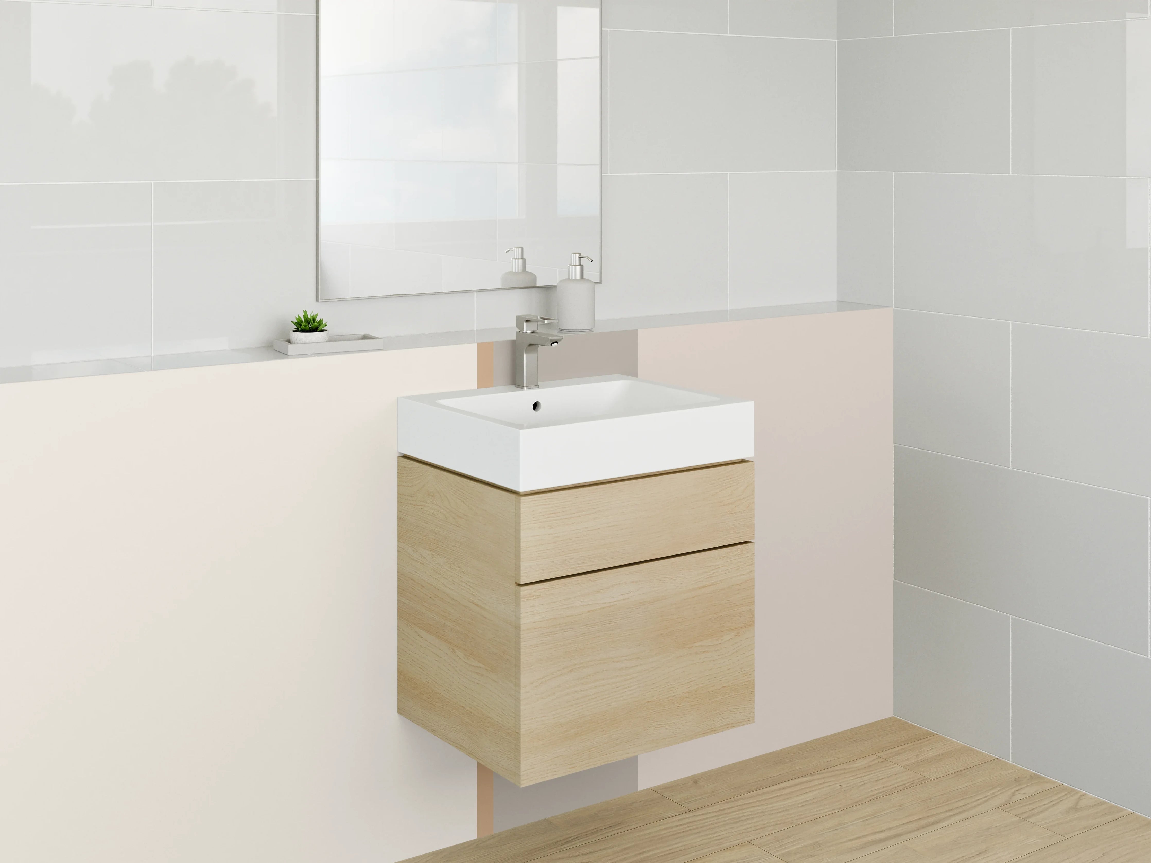 Waschbecken-Rückwand - Neutrale Farbpalette mit Beige, Grau und Braun