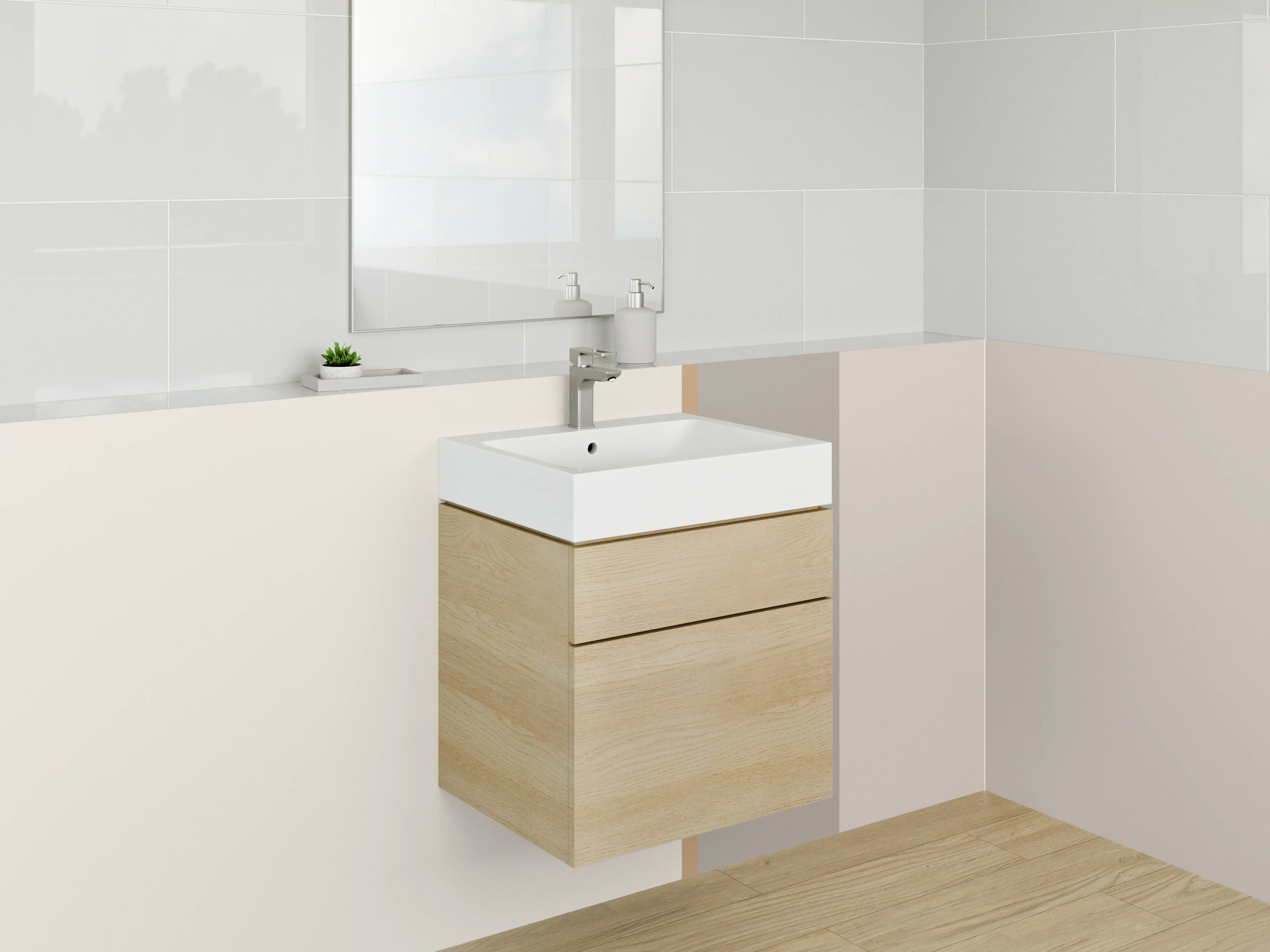Waschbecken-Rückwand - Neutrale Farbpalette mit Beige, Grau und Braun